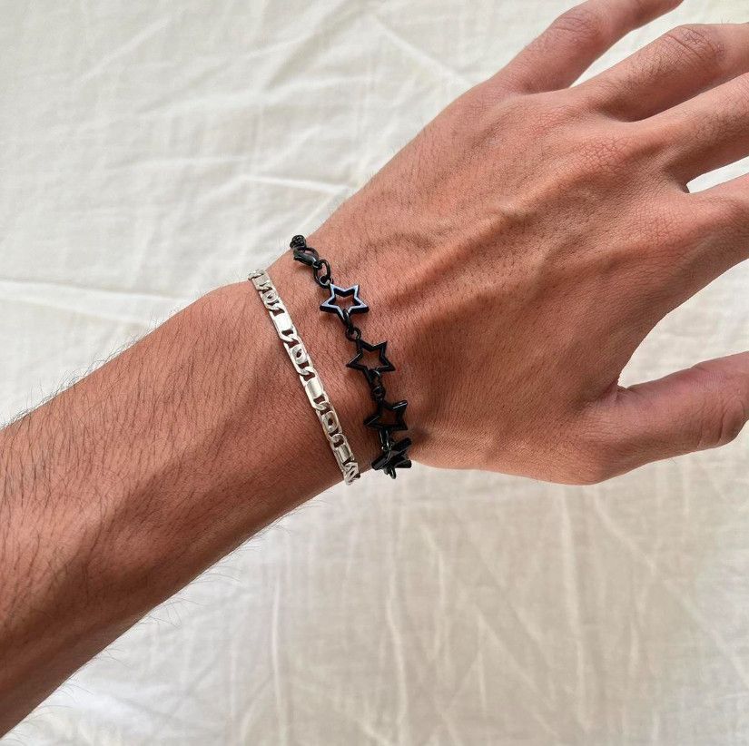 Designer Y2K 2000s style star stacked cute goth grunge black bracelet Size ONE SIZE - 7 Thumbnail