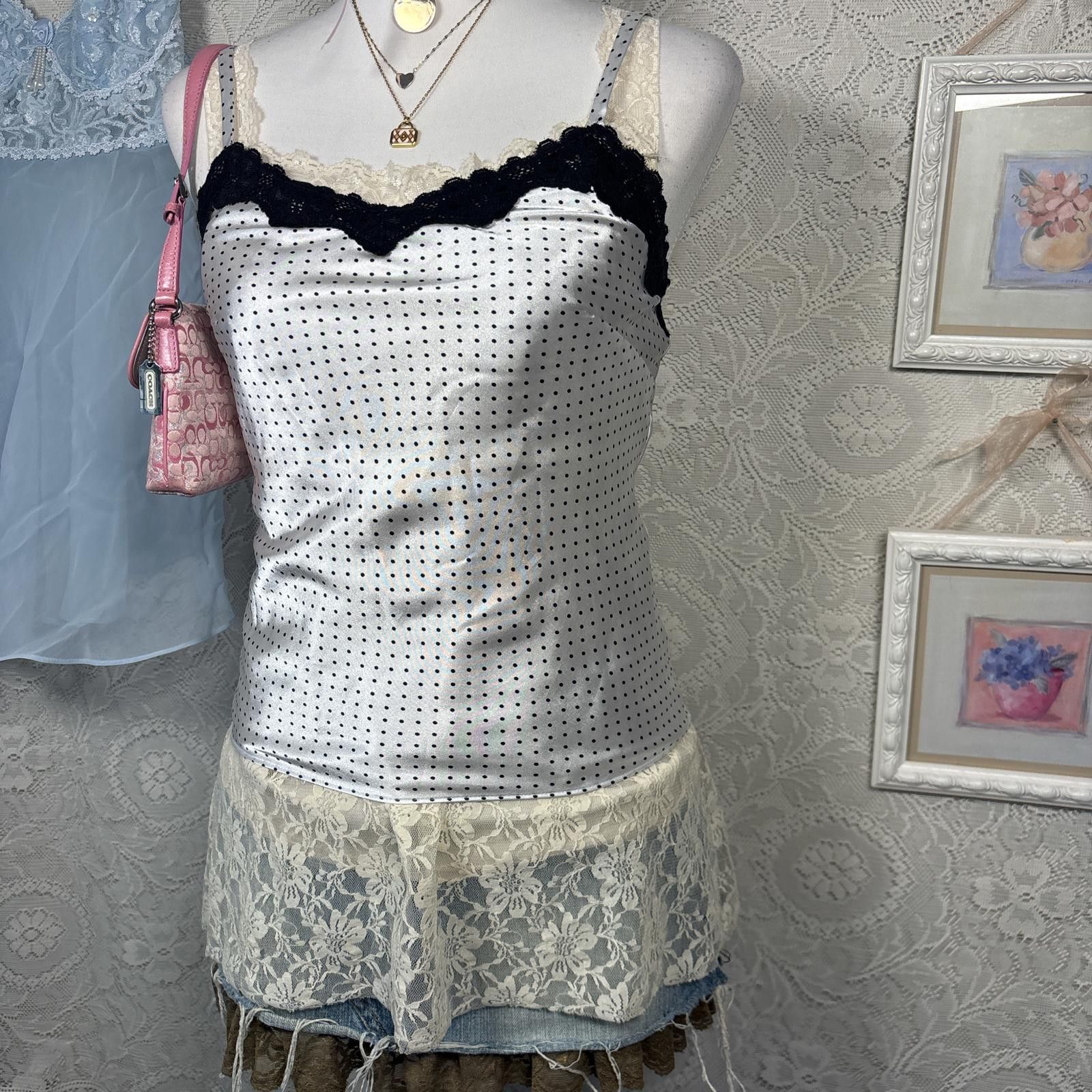 Other vintage lace polka dot satin top Size M / US 6-8 / IT 42-44 - 3 Thumbnail