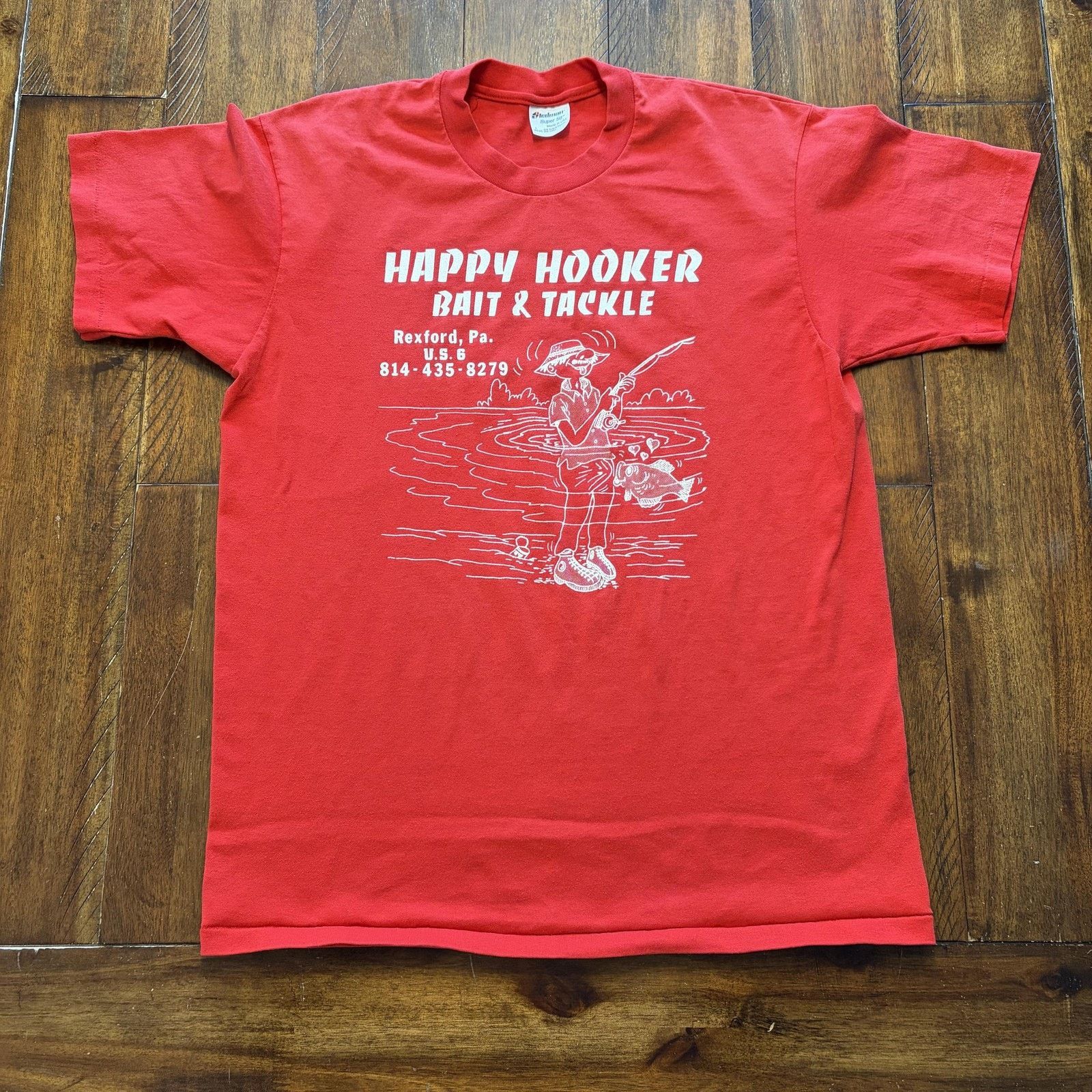 Vintage Vtg Stedman Happy Hooker Bait & Tackle Shirt L Red Fishing Size US L / EU 52-54 / 3 - 2 Thumbnail