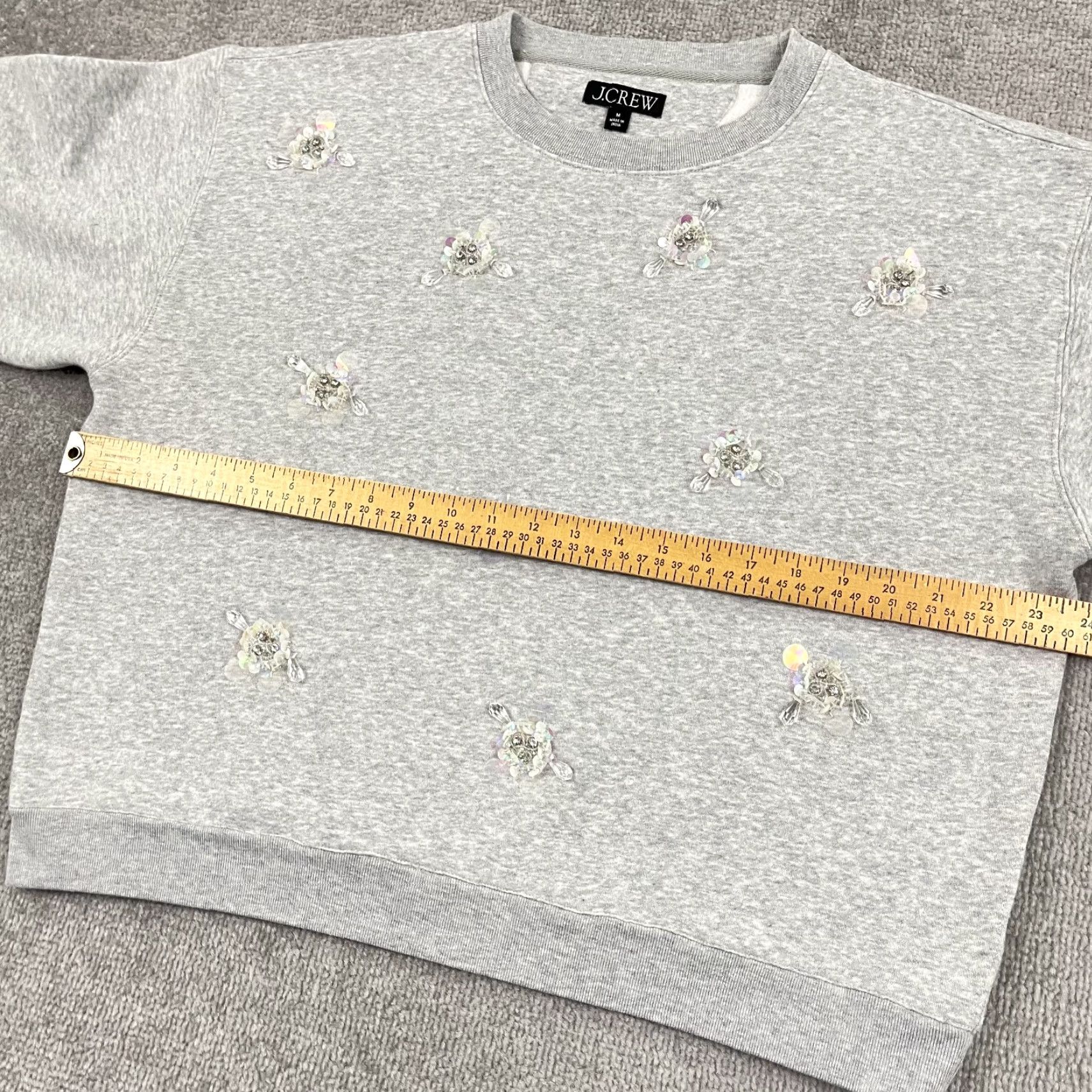 J.Crew J Crew Sweatshirt Womens Medium Gray Sequin Floral Heritage Fleece Crew BV944 Size M / US 6-8 / IT 42-44 - 5 Thumbnail