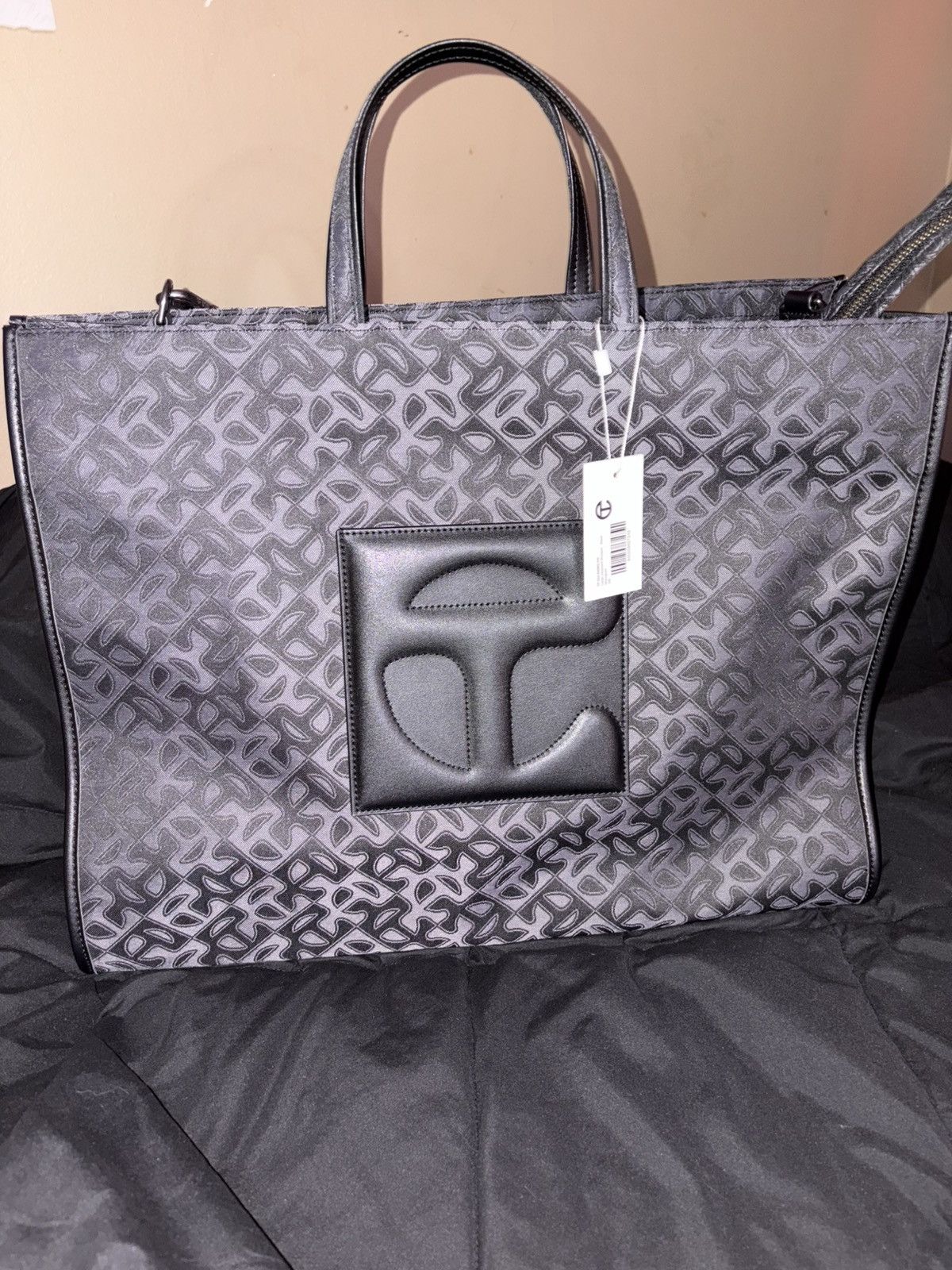 Telfar TELFAR-Large Jacquard Shopper | Black Monogram Size ONE SIZE - 2 Thumbnail