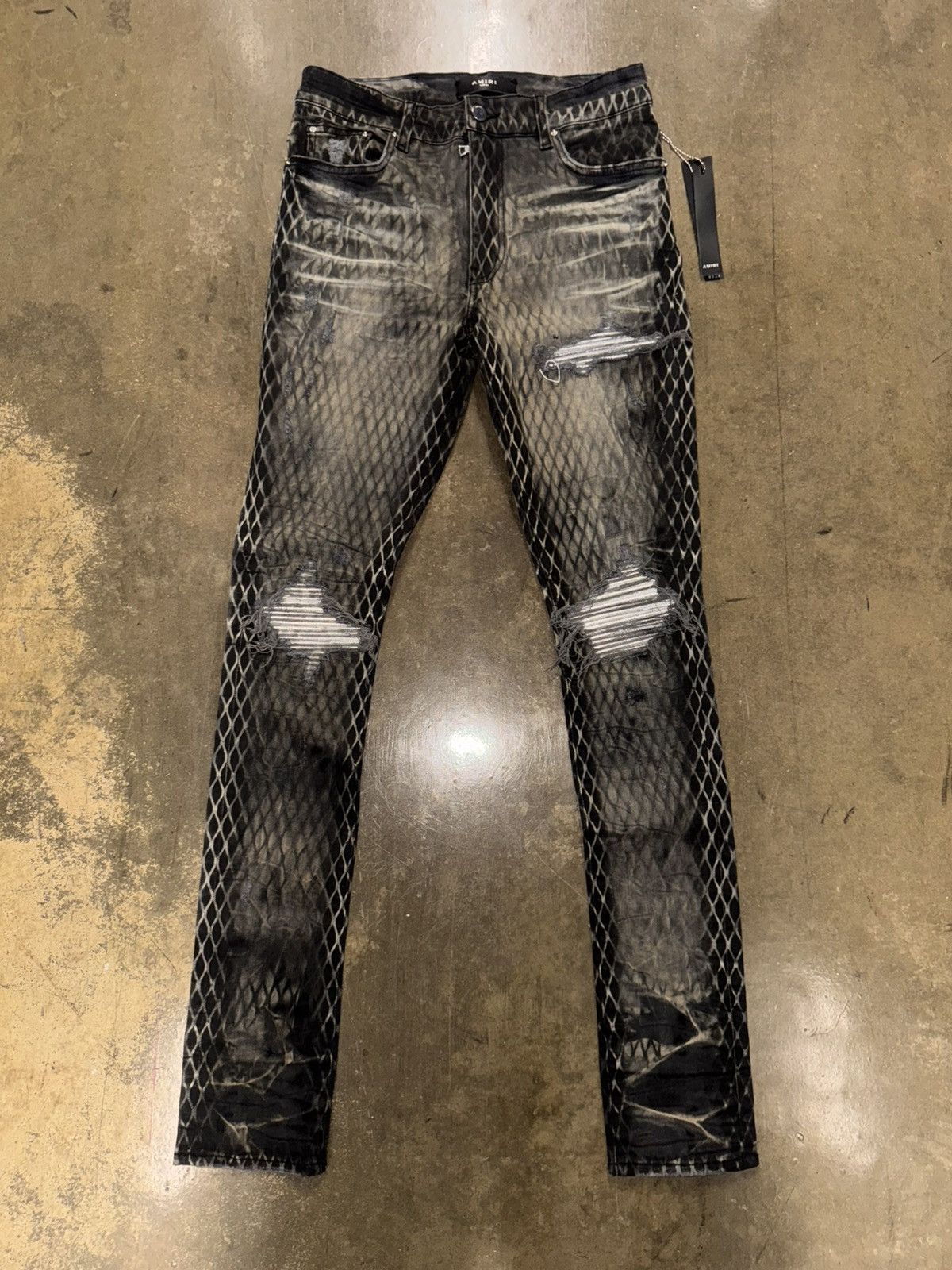 Amiri Fishnet Skinny Jeans – Washed Black