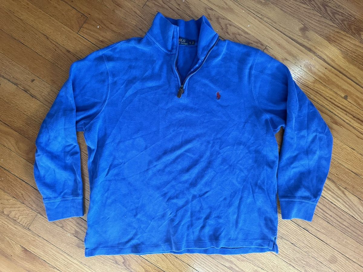 Polo Ralph Lauren × Vintage Blue Polo Ralph Lauren Quater Zip Sweater Size US L / EU 52-54 / 3 - 1 Thumbnail