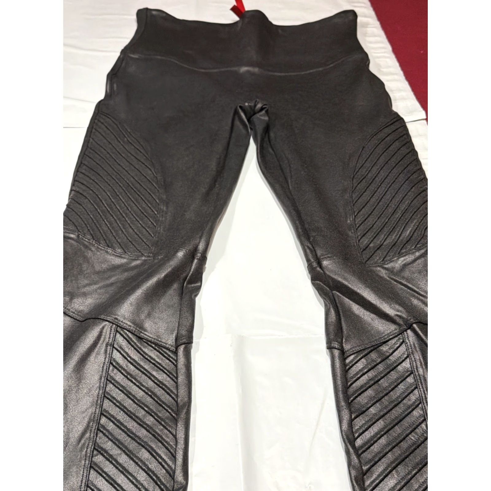 Spanx Spanx Black Faux Leather Moto High Rise Womens Leggings Pants Size Medium Ribbed Accents Size 32" / US 10 / IT 46 - 2 Thumbnail