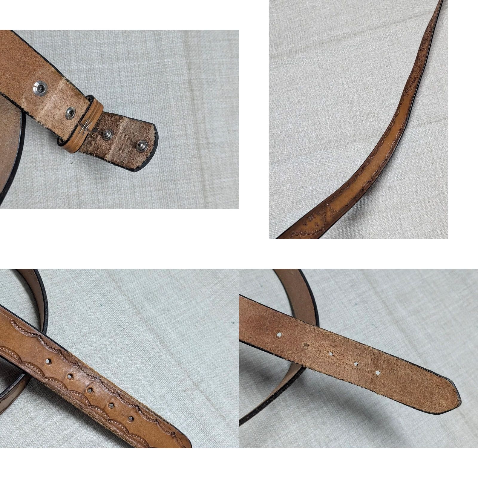 Vintage VINTAGE handcrafted Hand Tooled belt 1-3/8" Western Belt brown Men 42 Full Grain Cowhide Leather belt buckle strap Cowboys Rodeo 1940s Mens Size 42 - 8 Thumbnail