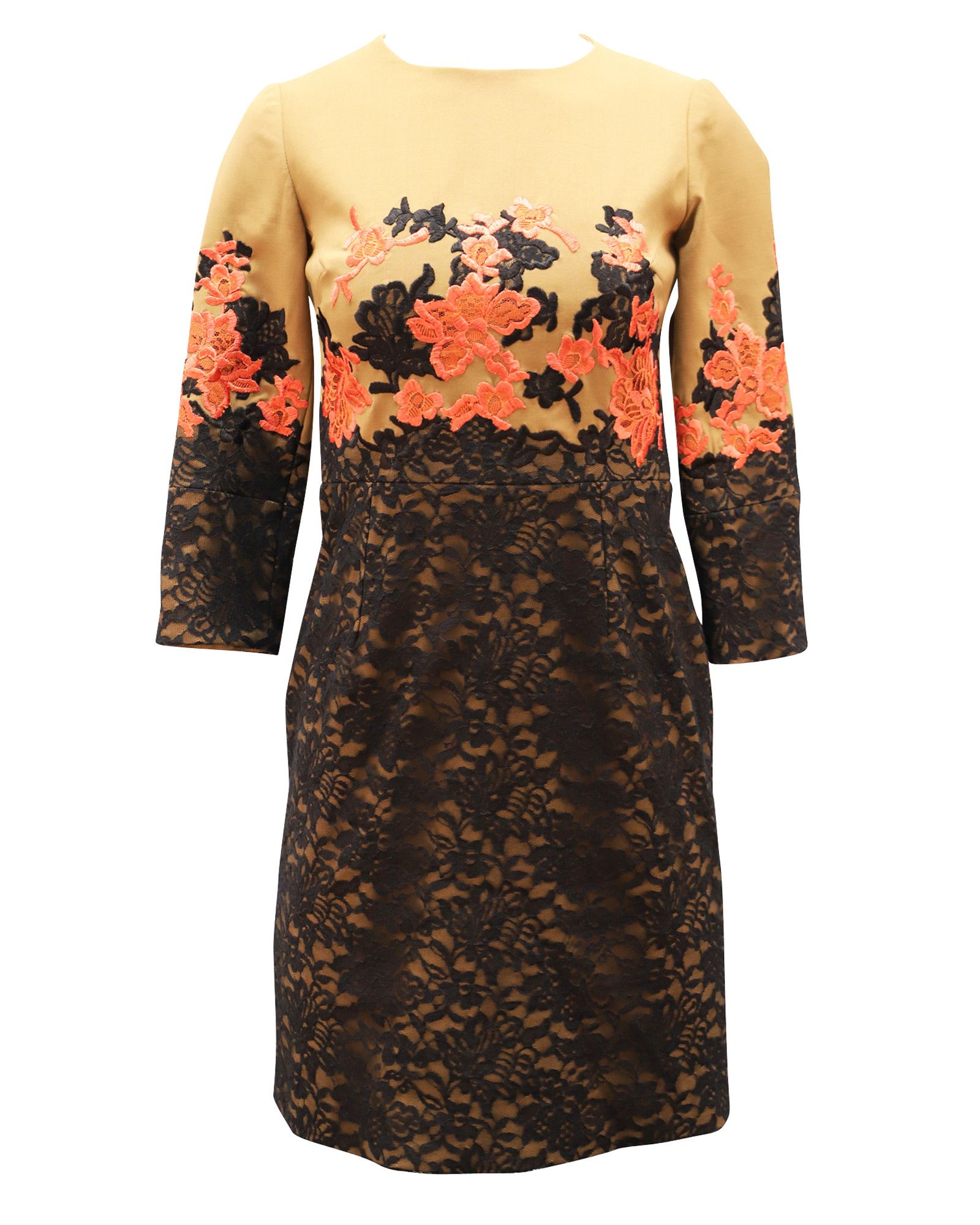 Erdem Erdem Lace Embroidered Shift Dress in Tan Linen Size S / US 4 / IT 40 - 1 Thumbnail
