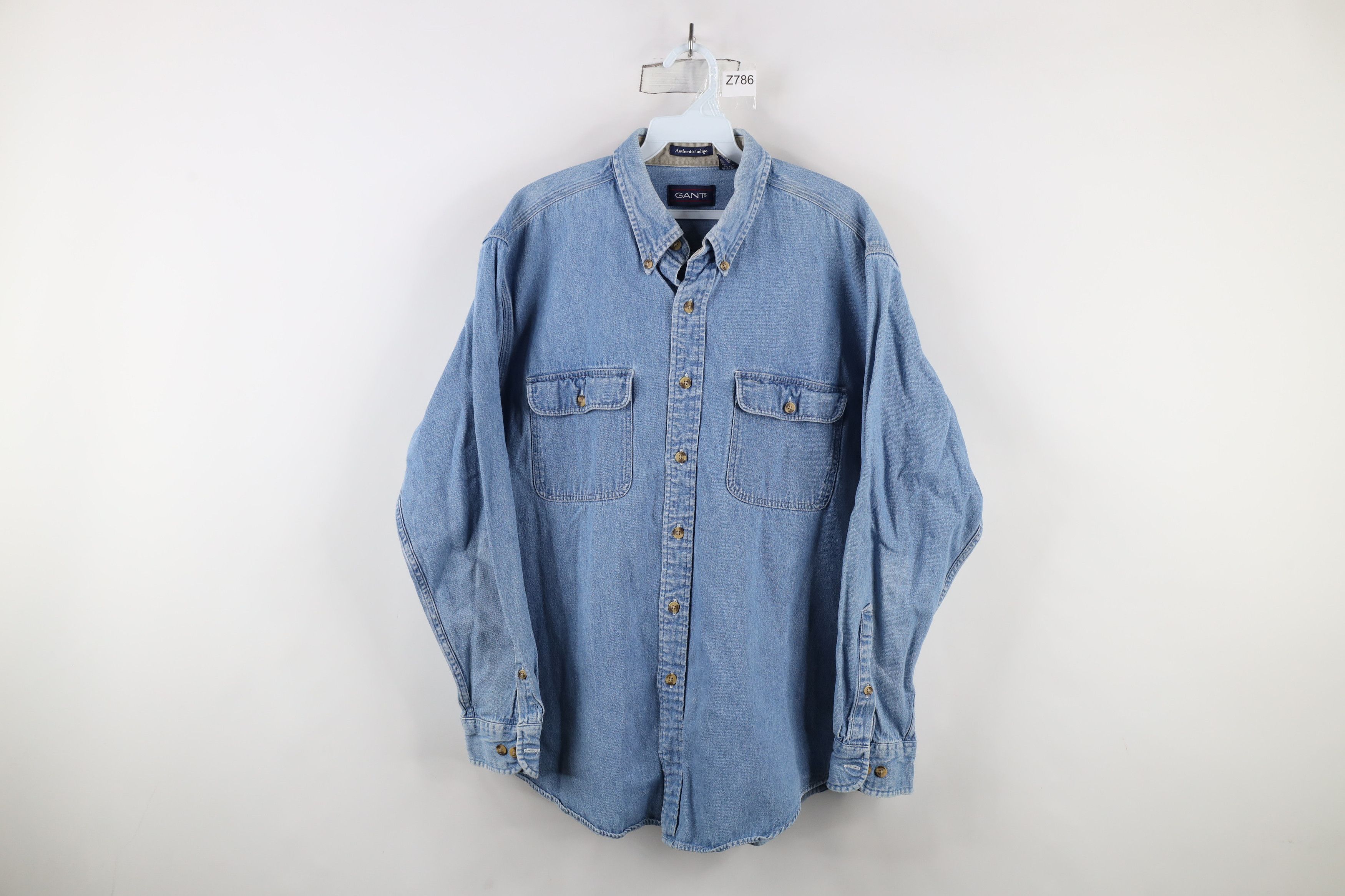 Vintage Vintage 90s Streetwear Jean Button Down Shirt Blue Indigo Size US L / EU 52-54 / 3 - 1 Thumbnail
