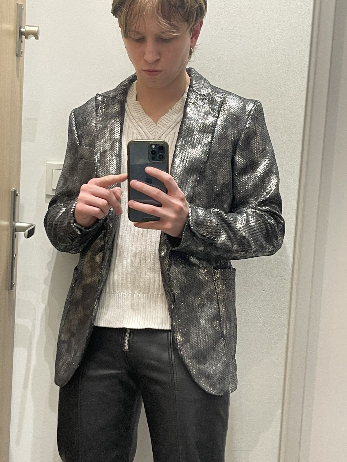 DRYKORN Drykorn Snake Skin Patter Sequin Grey Blazer Size 40R - 2 Thumbnail