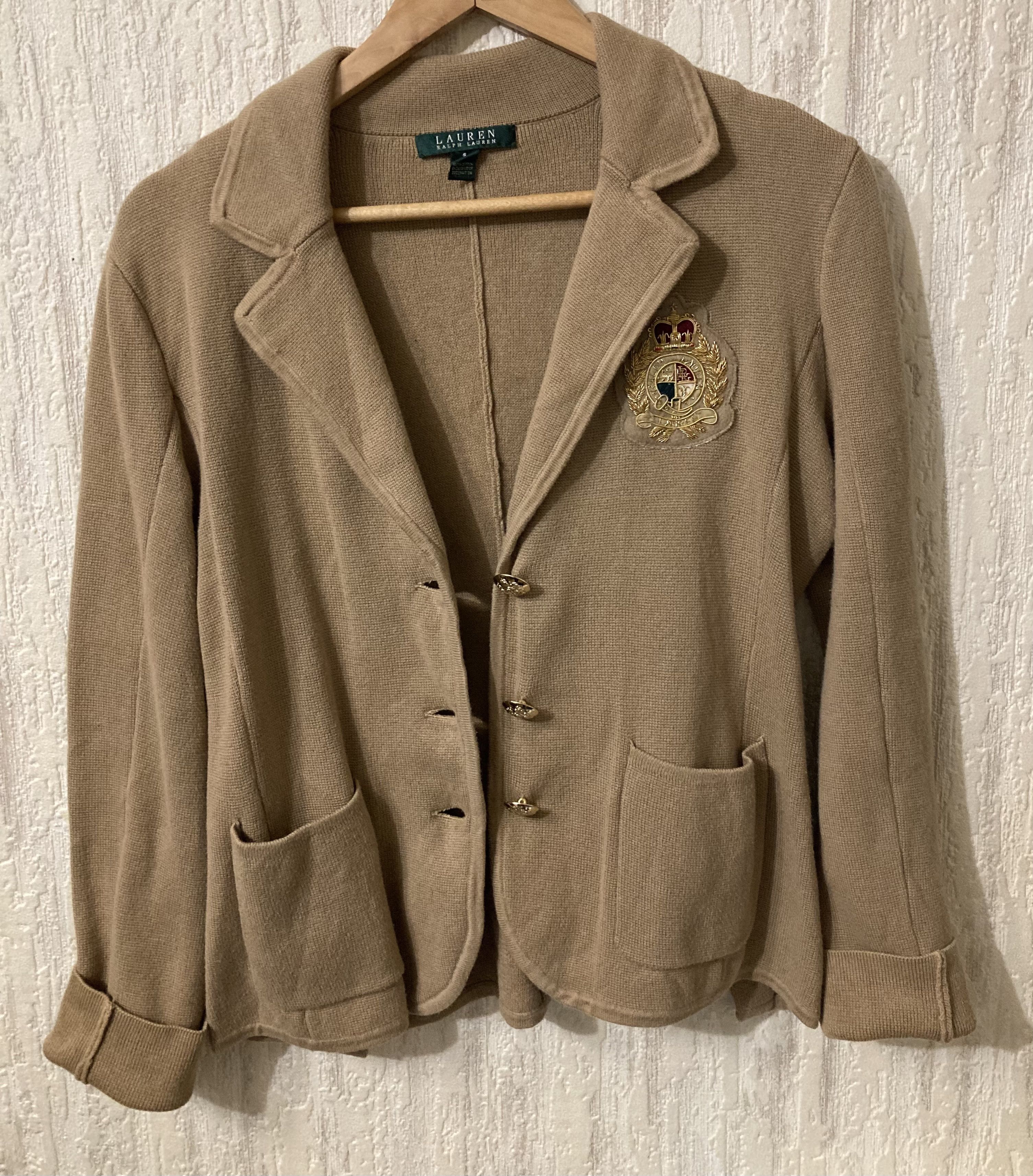 Ralph Lauren × Vintage Ralph Lauren Beige Cotton Blazer With Embroidered Patch Size S / US 4 / IT 40 - 3 Thumbnail
