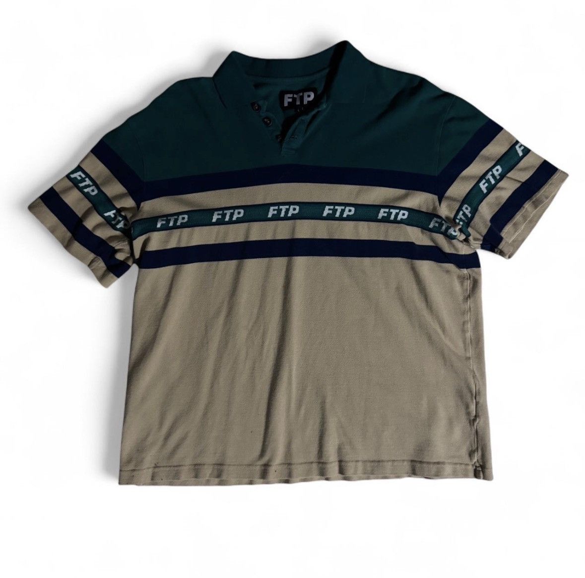 Fuck The Population FTP Green and Beige Striped Polo Size US L / EU 52-54 / 3 - 1 Thumbnail