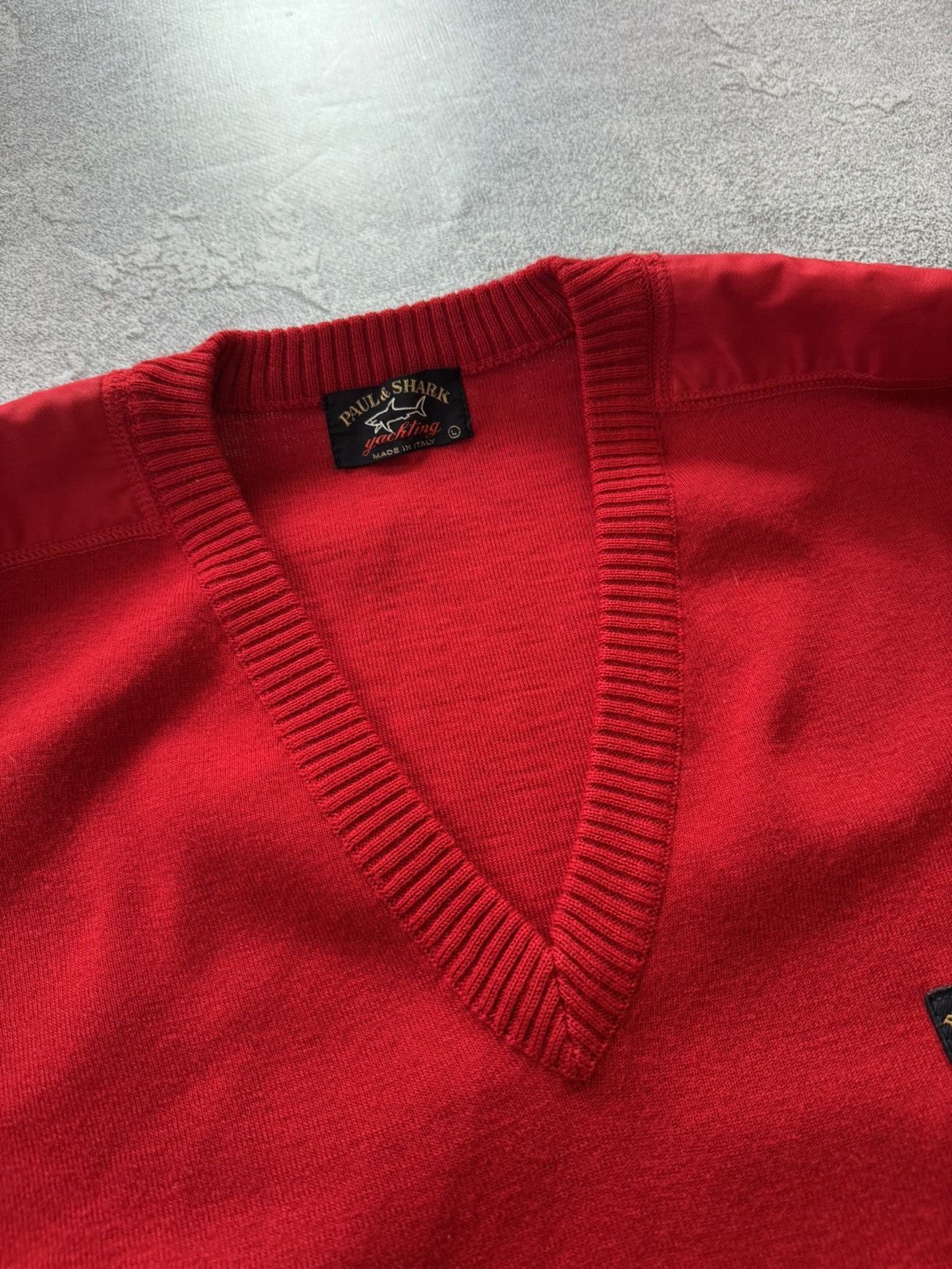 Paul & Shark × Vintage Paul & Shark L Red v-neck sweater knitwear jumper pullover Size US L / EU 52-54 / 3 - 9 Thumbnail