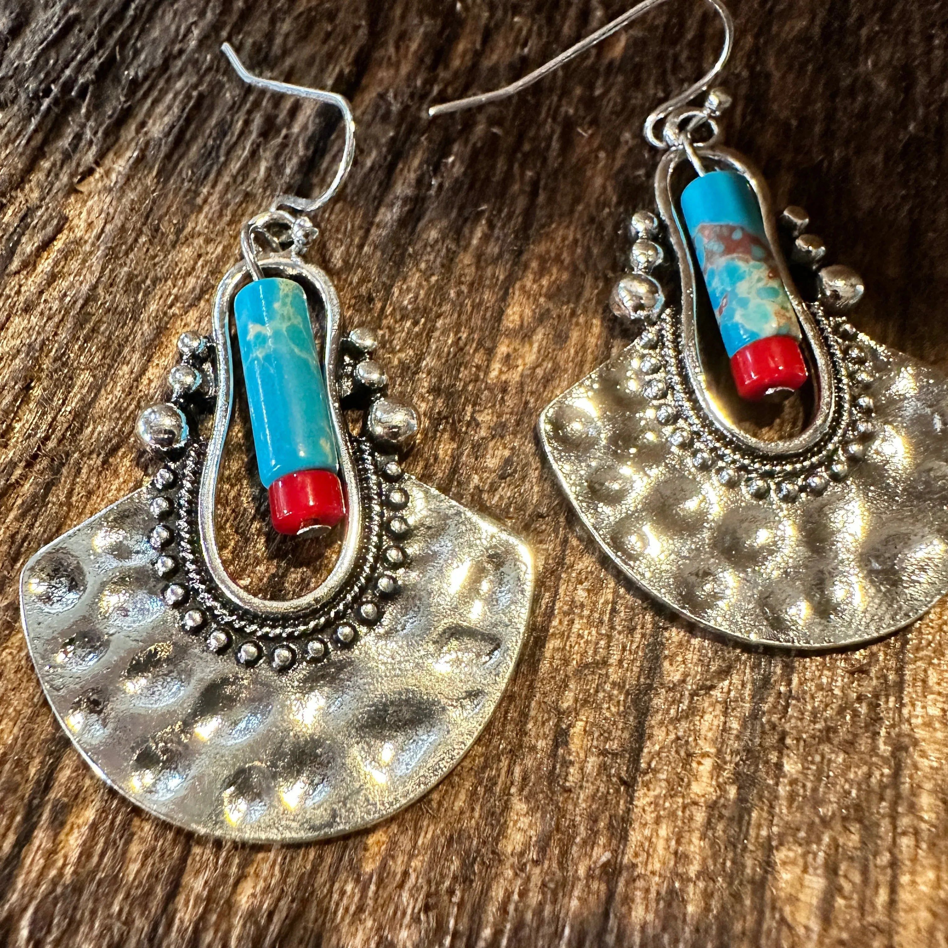 Other Boho Hippie Western Cowgirl Pounded Turquoise Stone Silver D Size ONE SIZE - 6 Thumbnail