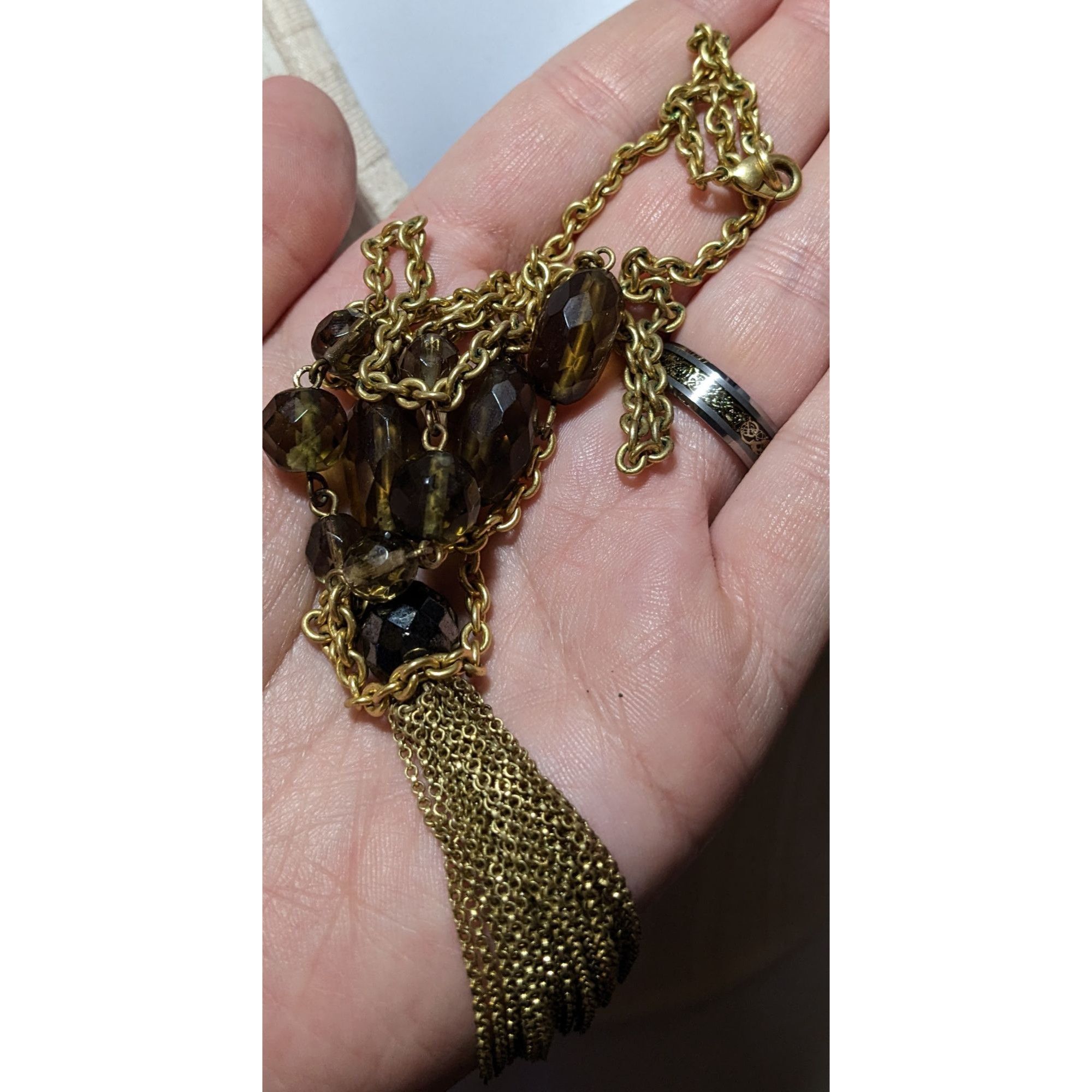 Other Glass Beaded Gold Chain Tassel Necklace Size ONE SIZE - 10 Thumbnail
