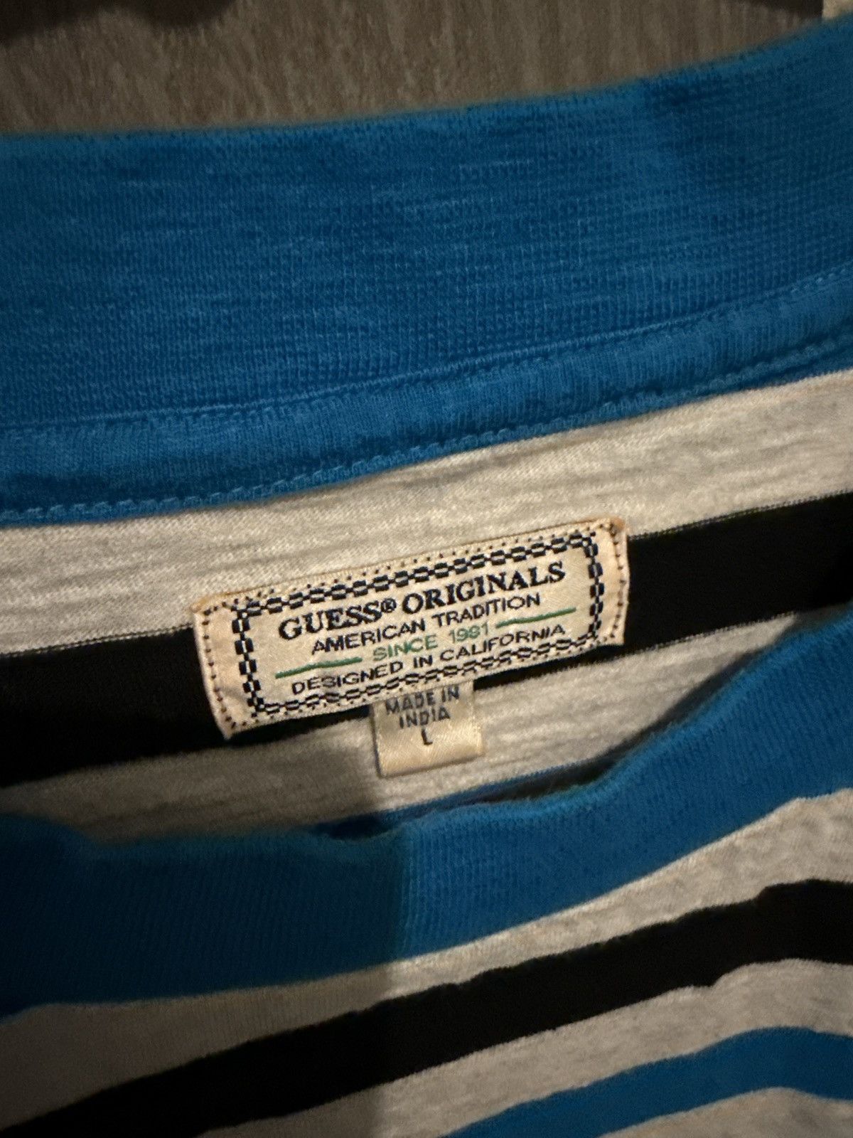 Guess Guess Originals Blue Striped T-Shirt (L) Size US L / EU 52-54 / 3 - 4 Thumbnail