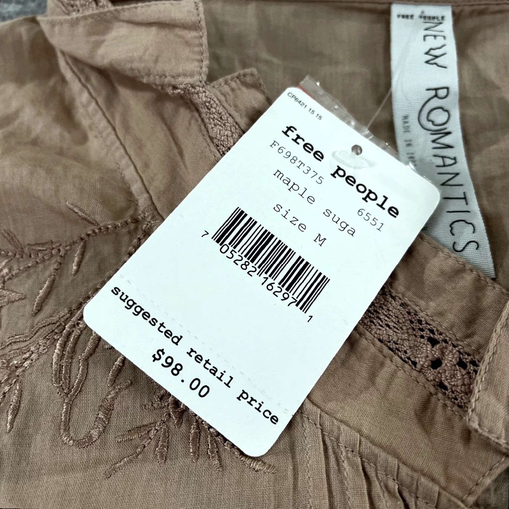 Free People Free People Shirt Women Medium Button-Up Blouse Floral Embroidered 100% Cotton Brown New Romantics Women Size M / US 6-8 / IT 42-44 - 2 Thumbnail