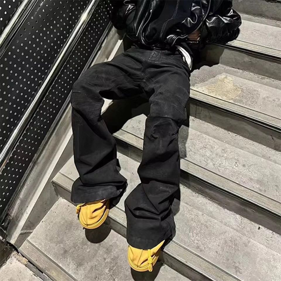 Other Black Stacked Flared Waxed Jeans Size US 31 - 2 Thumbnail