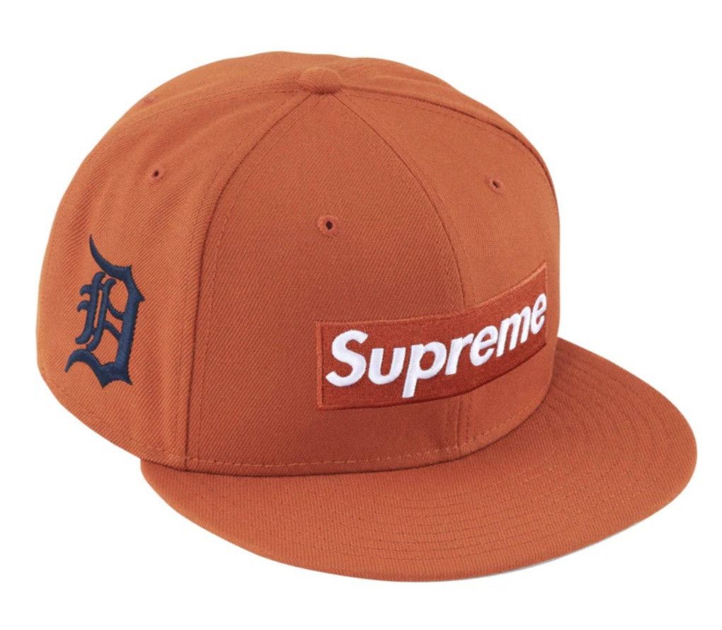 image of Supreme Mlb Teams Detroit Box Logo New Era Fitted Cap in Burnt Orange, Men's