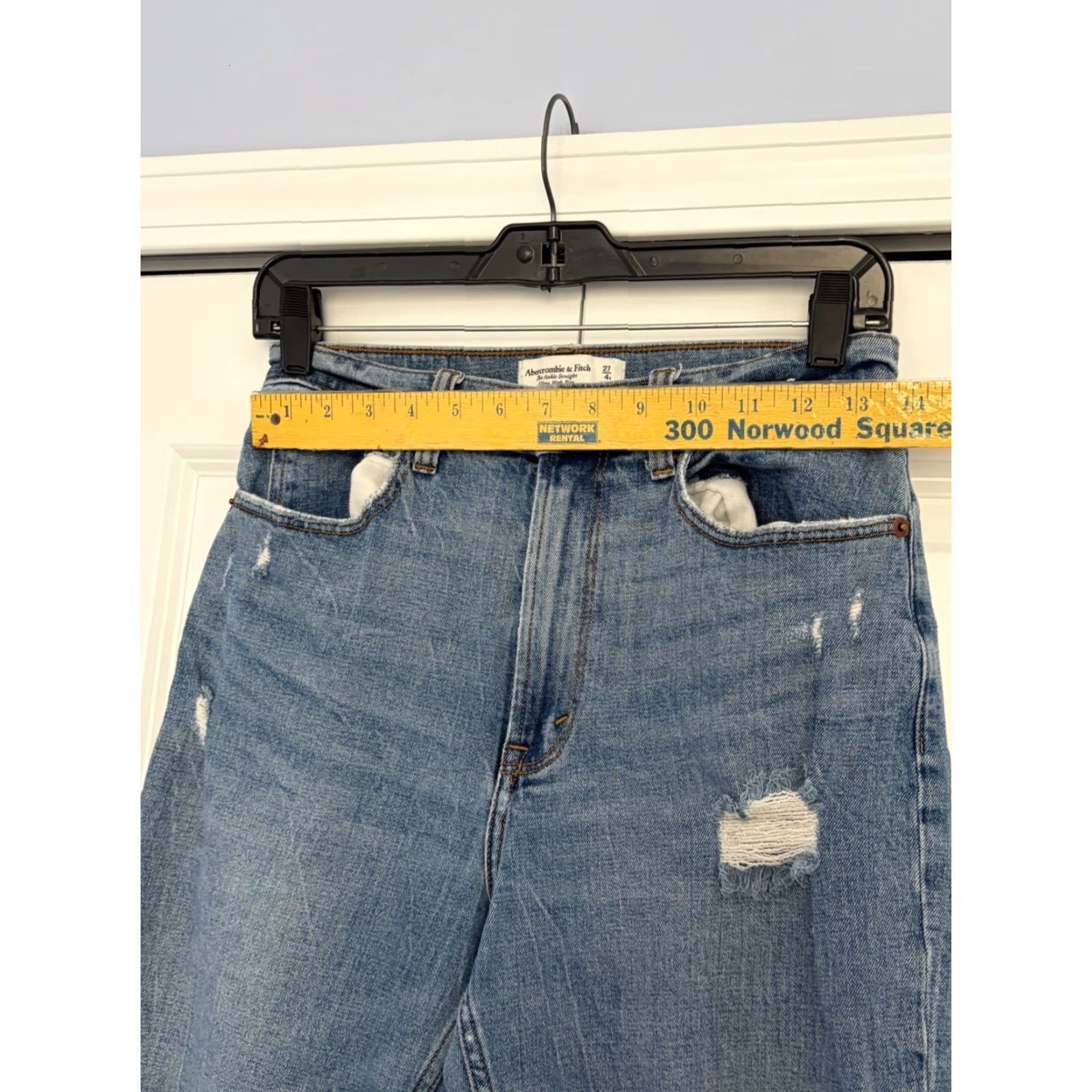 Abercrombie & Fitch Abercrombie & Fitch Curve Love Ankle Straight Ultra High Rise Jeans sz 4s 27 Blue Denim Distressed 5-Pocket Women's 90s Style Jeans Size 27" / US 4 / IT 40 - 5 Thumbnail