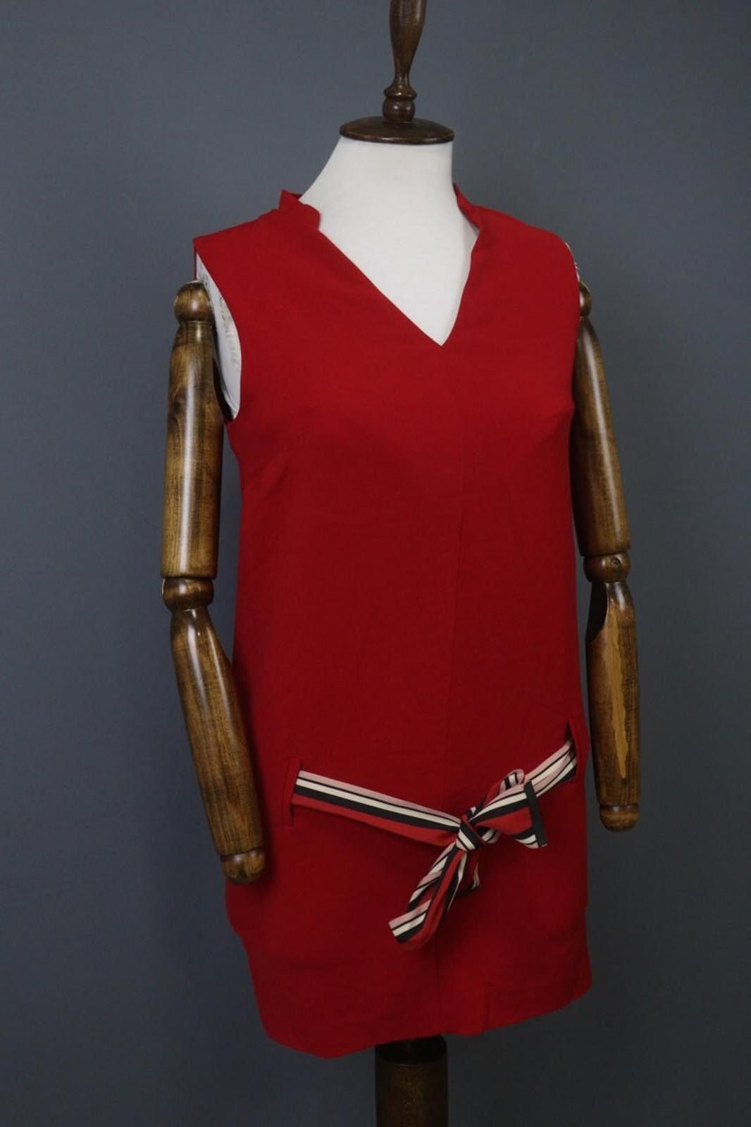 Designer Cop Copine Red Regular Fit Belted Waist Tank Dress Size 36 Size M / US 6-8 / IT 42-44 - 7 Thumbnail