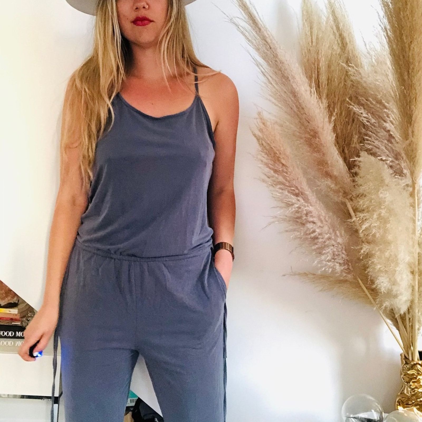 Gap GAP Grey Blue Tie Racerback Tank Top Slim Jumpsuit Romper Size 28" / US 6 / IT 42 - 8 Thumbnail