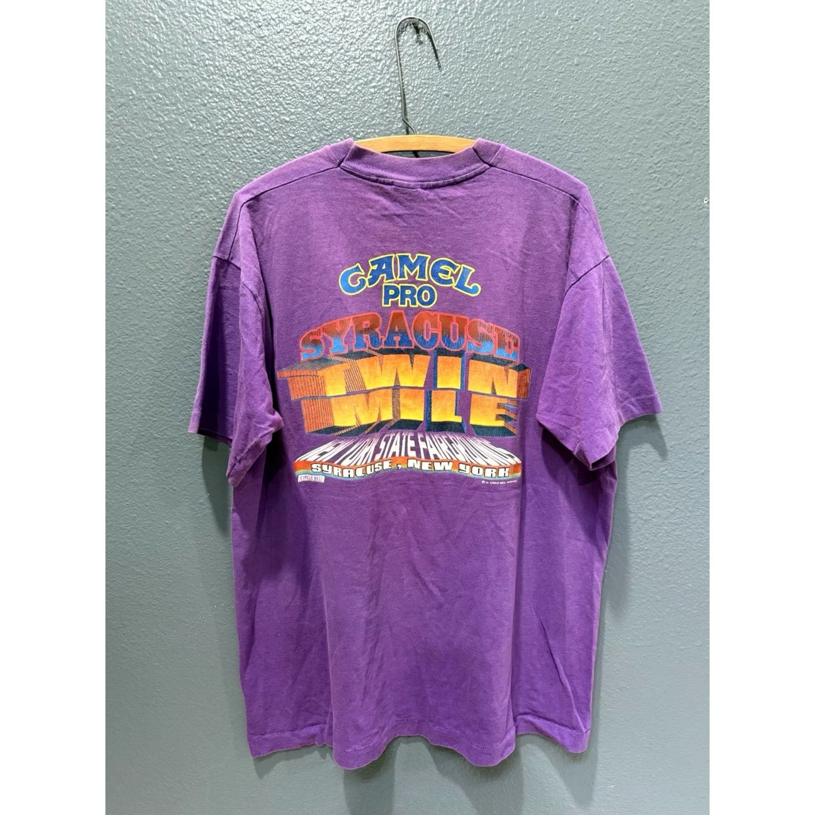 Camel VINTAGE Syracuse Mile Flat Track Racing Motorcycle Tee XL Purple Camel Pro 90s Mens Size US XL / EU 56 / 4 - 4 Thumbnail
