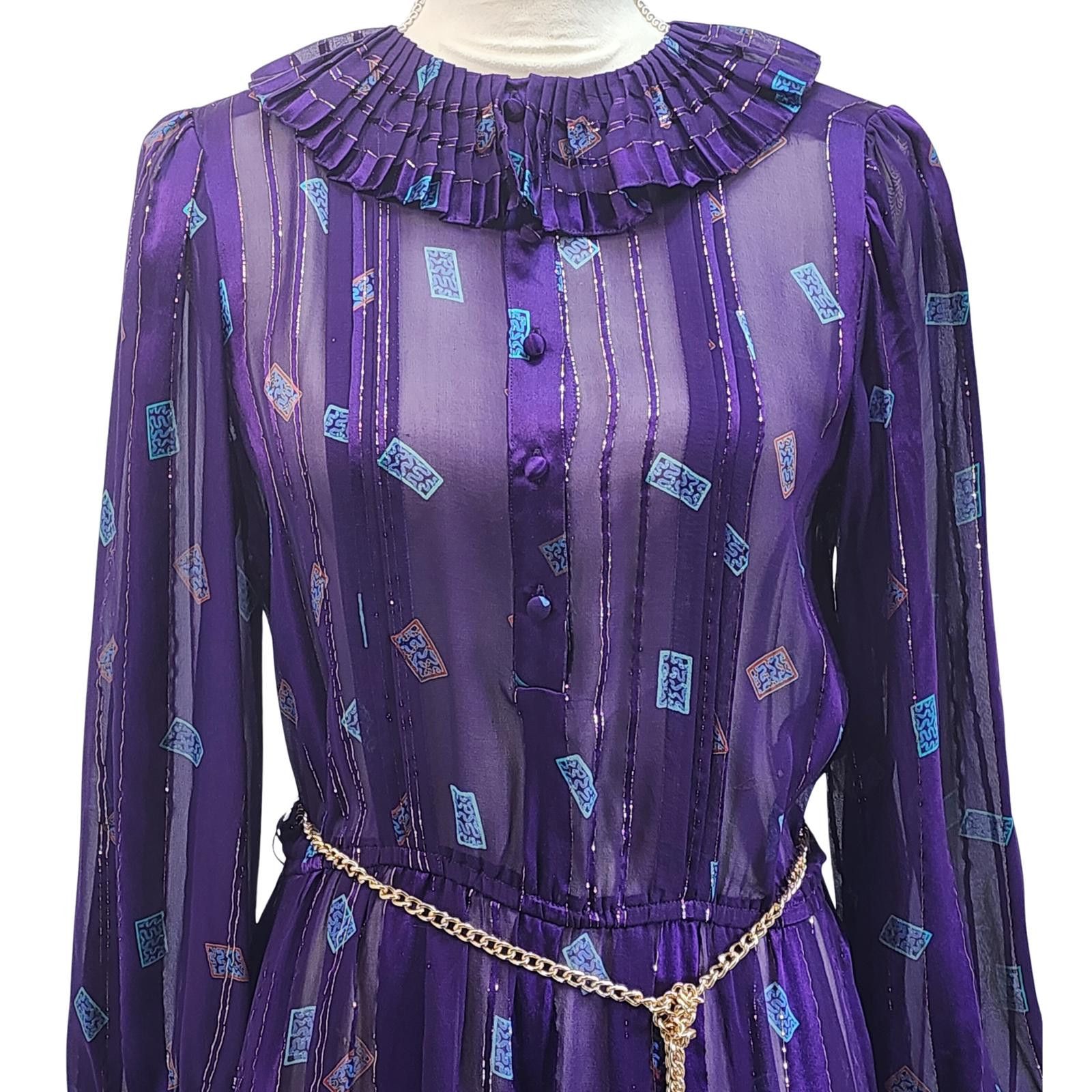 Designer Zandra Rhodes for Jack MulQueen. Vintage, 100% Silk Dress. 6 Size M / US 6-8 / IT 42-44 - 3 Thumbnail