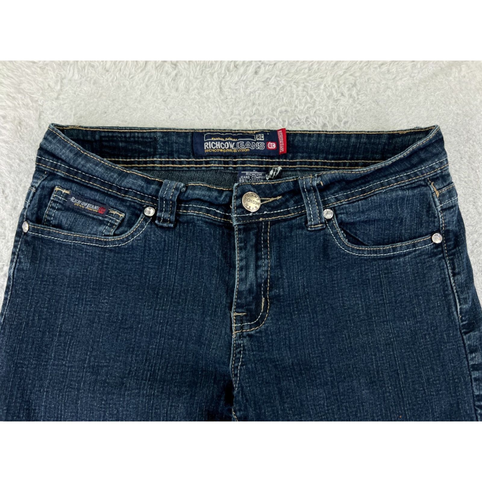 Denime Richcow Jeans Womens 9 Blue Denim Skinny Low Rise Embroidered Dark Wash 5-Pocket Design Regular Stretch Size 30" / US 8 / IT 44 - 4 Thumbnail