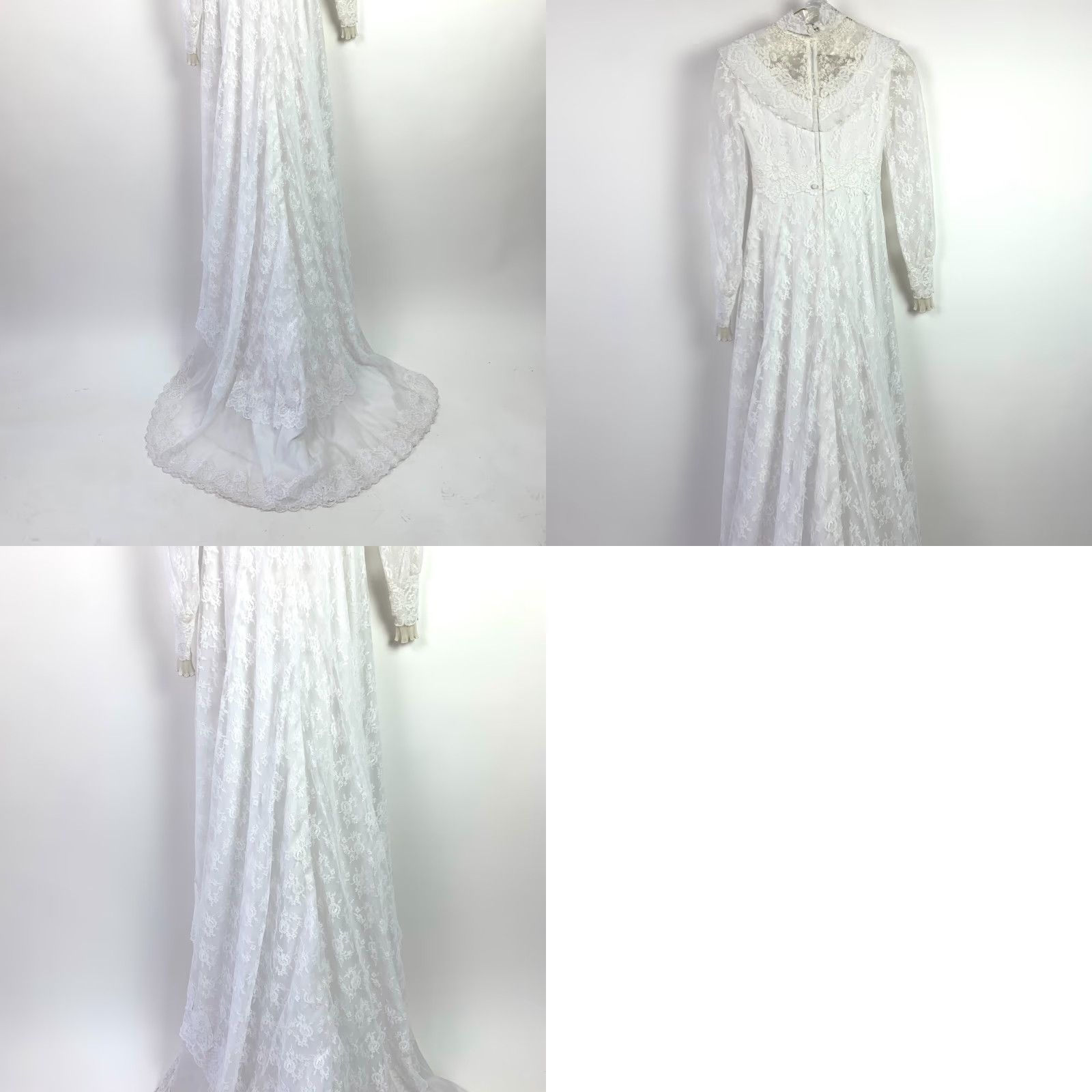 Vintage VINTAGE Union Made White Lace Victorian Boho High Neck Wedding Dress 60s 70s 8 Size ONE SIZE - 11 Thumbnail