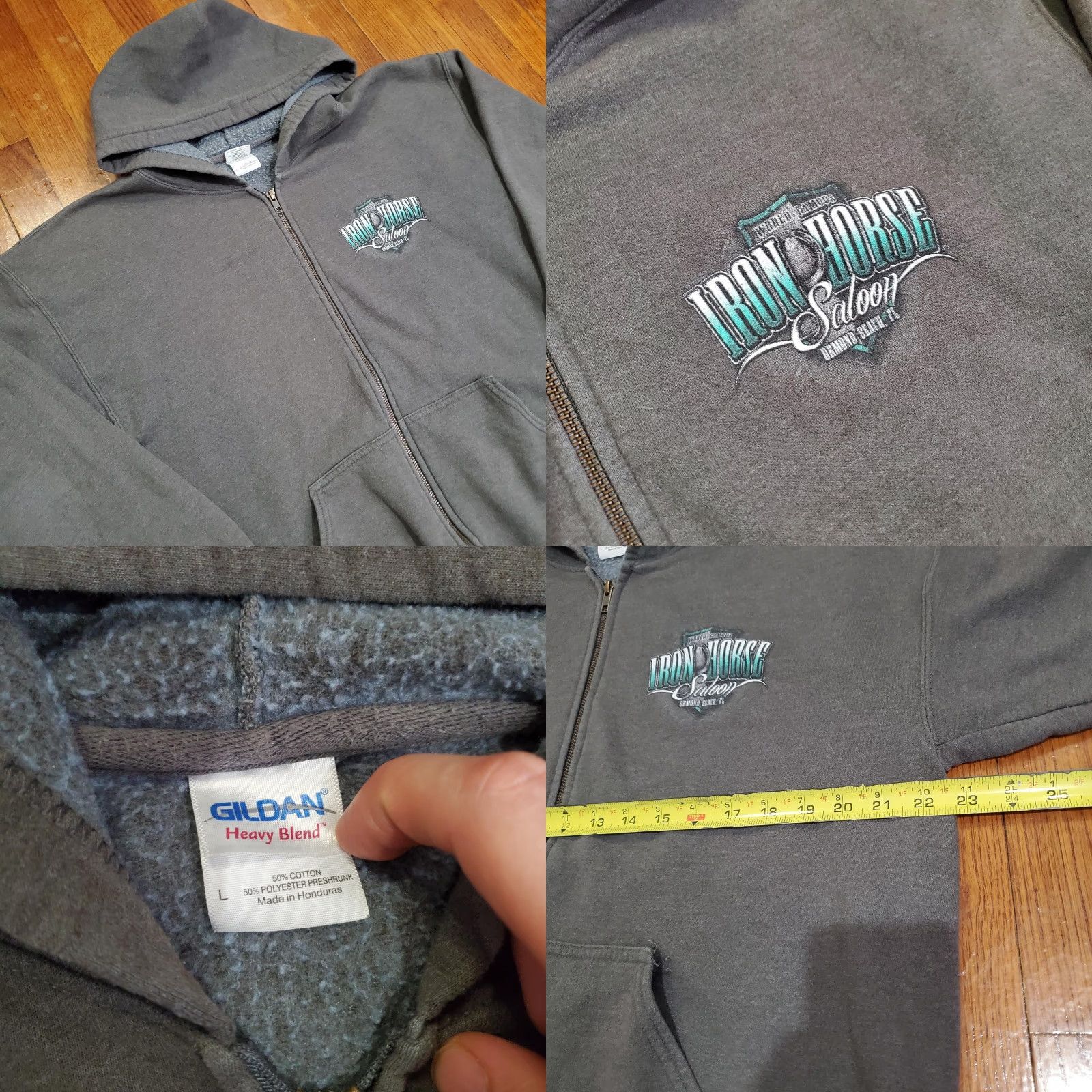 Gildan IRON HORSE SALOON Gildan Hoodie Sweatshirt Mens Large Gray Full Zip Bike Week 2014 Size US L / EU 52-54 / 3 - 8 Thumbnail
