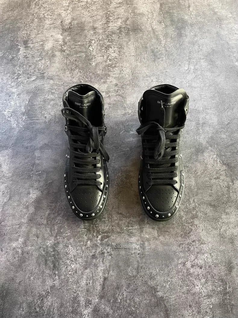Saint Laurent Paris Saint Laurent Paris High-Top Studs Black Canvas Shoes Size US 7 / EU 40 - 3 Thumbnail