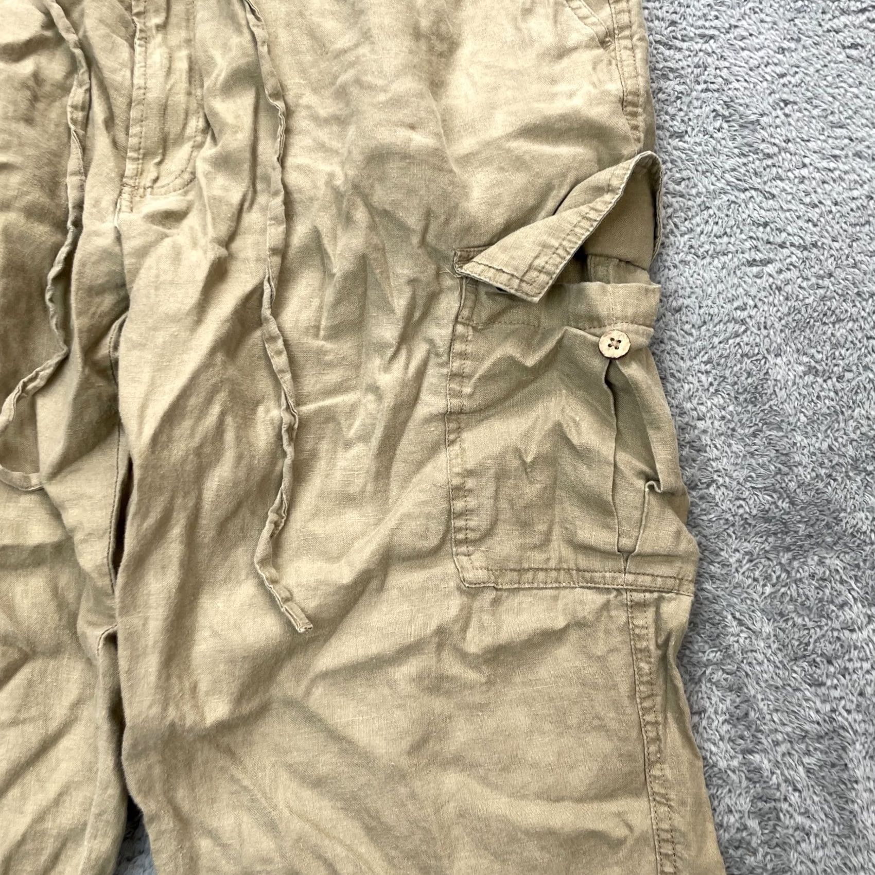 Vintage Caribbean Linen Pants Mens Beige Cargo Straight Leg Resort Wear 36x29 Casual Travel Summer Breathable Comfort Pockets Size US 36 / EU 52 - 5 Thumbnail