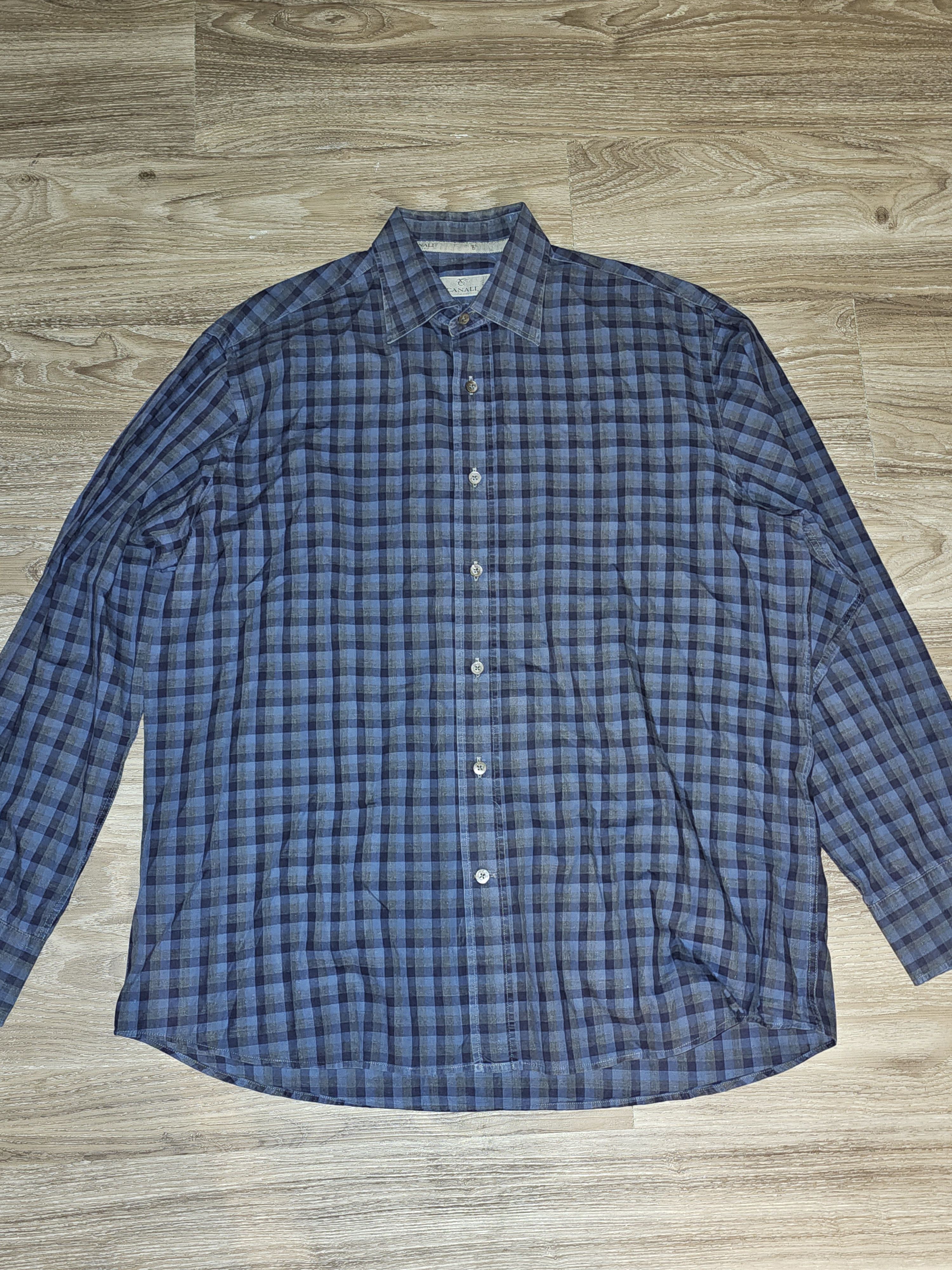 Canali Canali Blue Checkered Patterned Button up (MSRP ~$300) Size US L / EU 52-54 / 3 - 4 Thumbnail