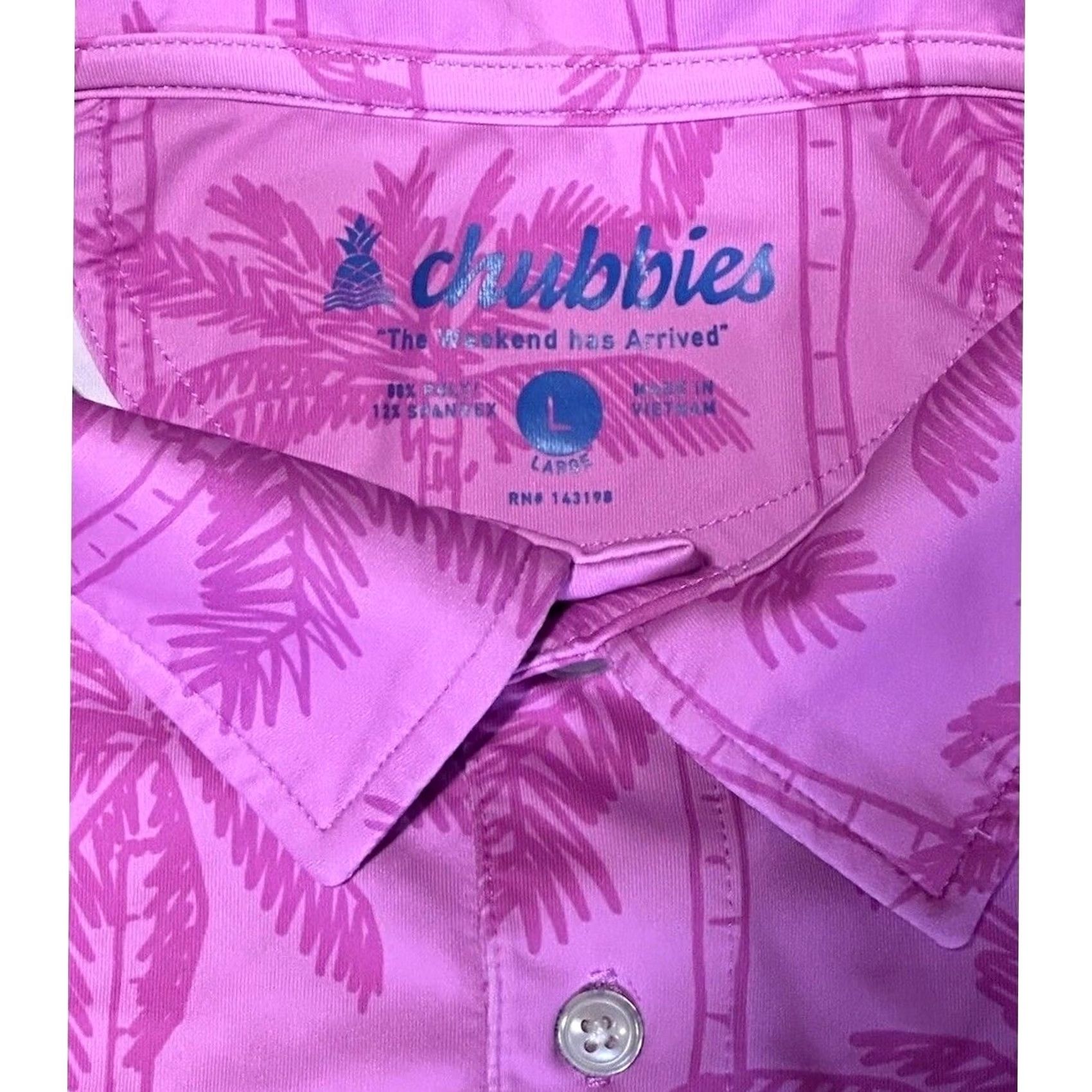 Chubbies Chubbies Polo Shirt Mens L Pink Performance Stretch Golf Casual Palm Trees Size US L / EU 52-54 / 3 - 3 Thumbnail