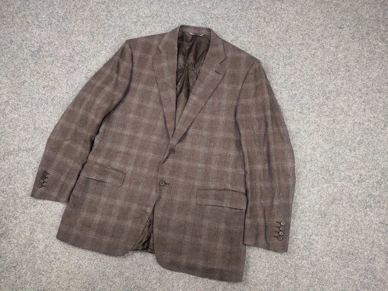 Canali Canali Italy 13290 Linen Blend Check Classic Blazer Jacket Size US L / EU 52-54 / 3 - 4 Thumbnail