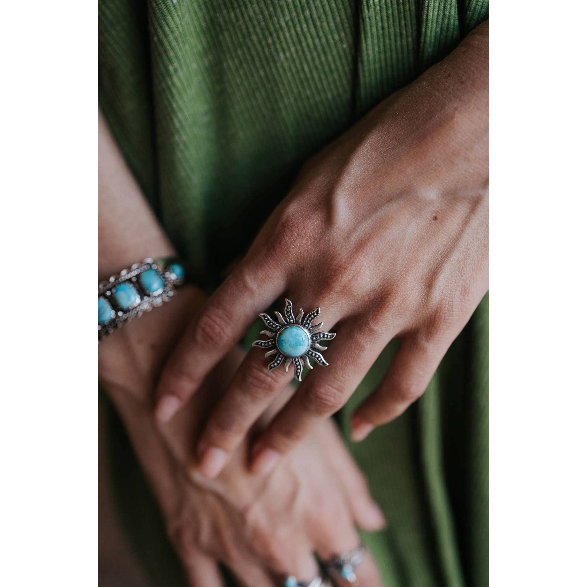 Other Turquoise Sunburst Cuff Ring in Sterling Silver - Native Ame Size ONE SIZE - 5 Thumbnail