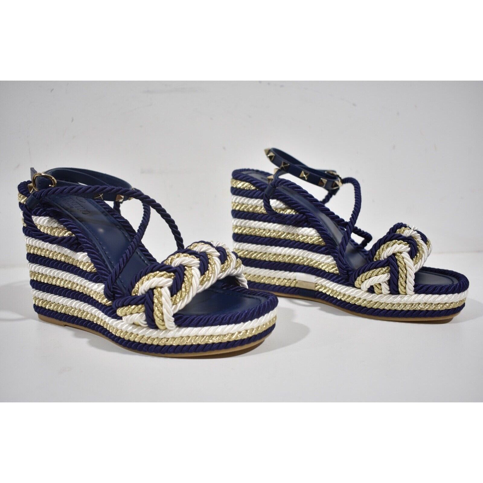 Valentino Rockstud Torchon Cord Rope Wedge Ankle Strap Sandal 39 Size US 9 / IT 39 - 4 Thumbnail