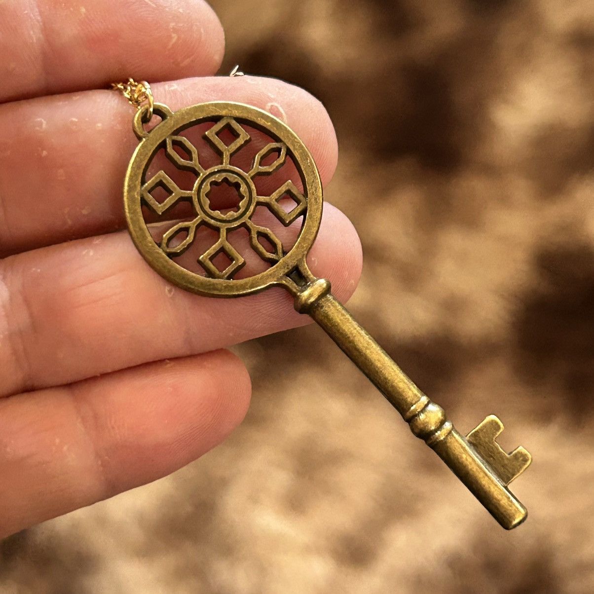 Handmade Handcrafted brass skeleton key pendant on chain necklace Size ONE SIZE - 5 Thumbnail