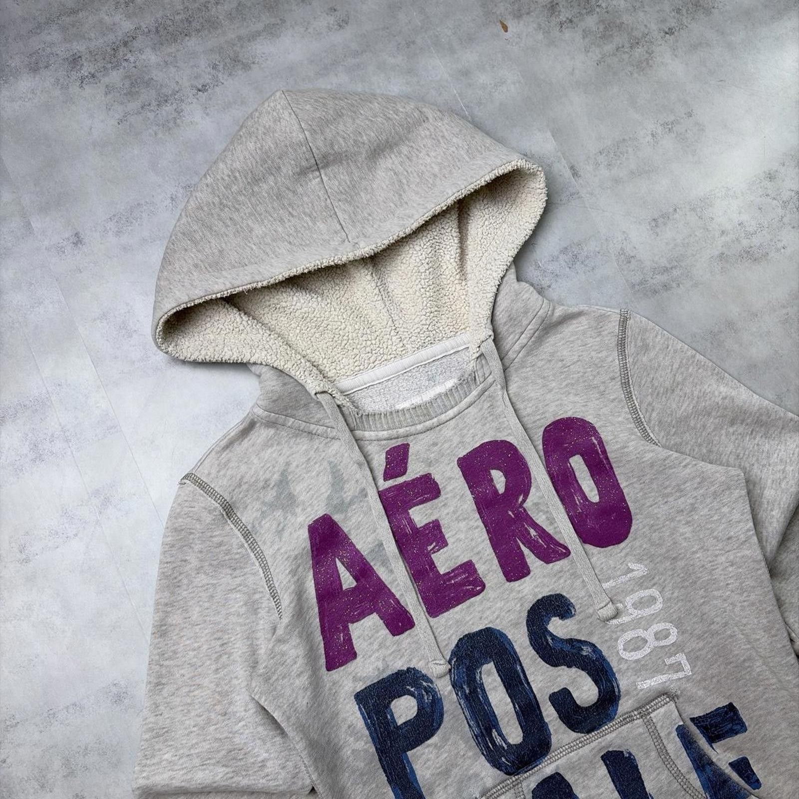 Aeropostale Y2K Grey Aeropostale Grunge Distressed Sherpa Hooded Hoodie Size XS / US 0-2 / IT 36-38 - 4 Thumbnail