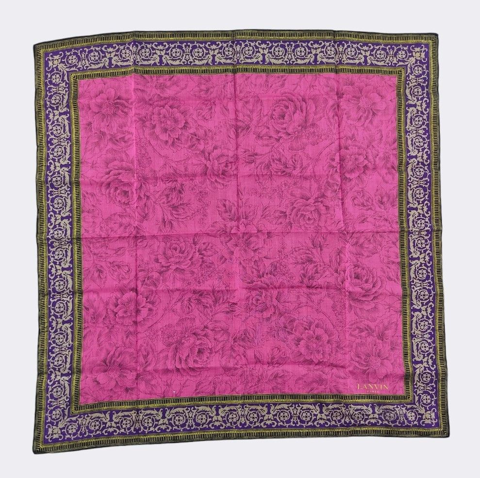 Lanvin Vintage Lanvin Paris Pink Floral Cotton Handkerchief Scarf Size ONE SIZE - 1 Thumbnail