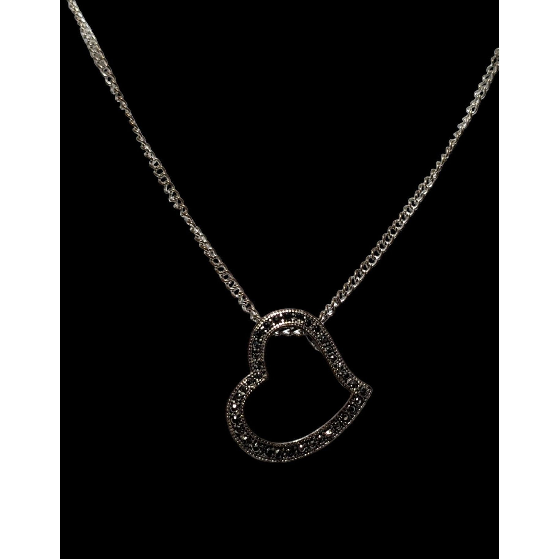 Other Gothic Marcasite Open Heart Pendant Necklace Size ONE SIZE - 4 Thumbnail