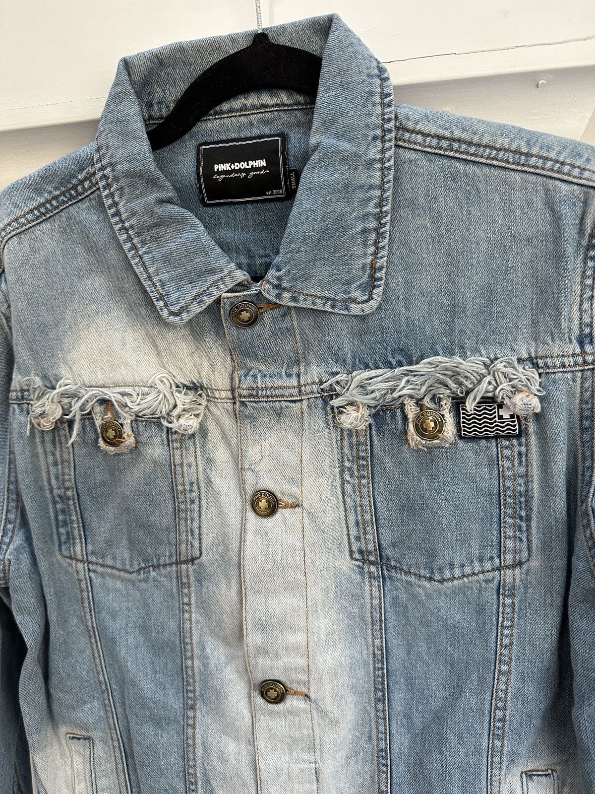 Pink Dolphin Frayed Faded Denim Jacket Size US S / EU 44-46 / 1 - 3 Thumbnail