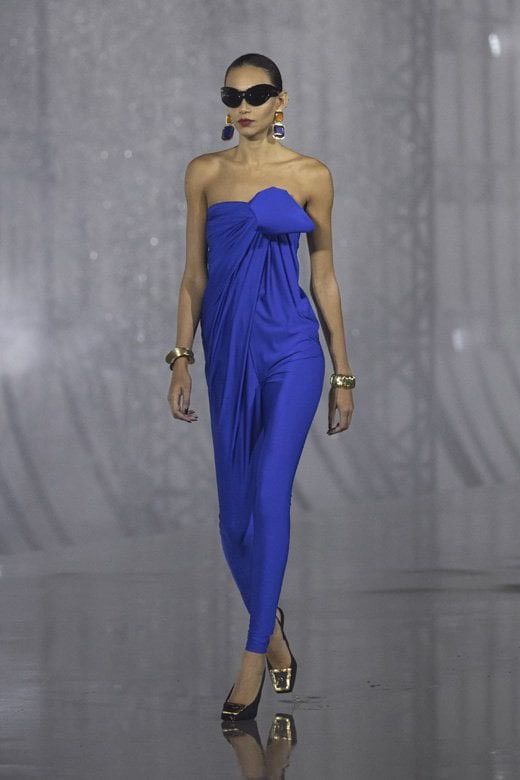 Saint Laurent Paris Saint Laurent 2022 Strapless Blue Jumpsuit US4/FR36 Size 27" / US 4 / IT 40 - 11 Thumbnail
