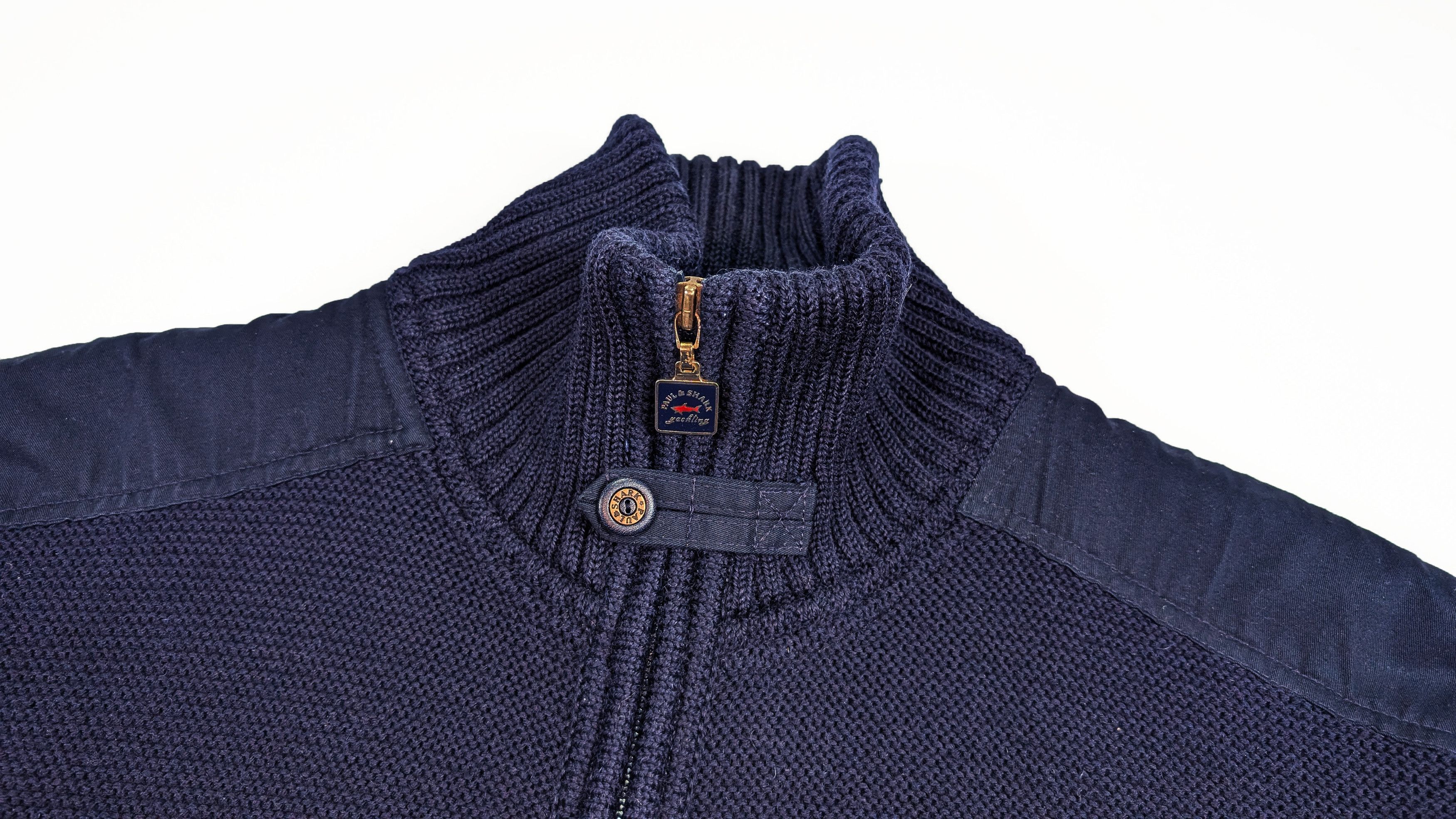 Vintage Paul & Shark Full Zip Heavy Knit Blue Wool Sweater