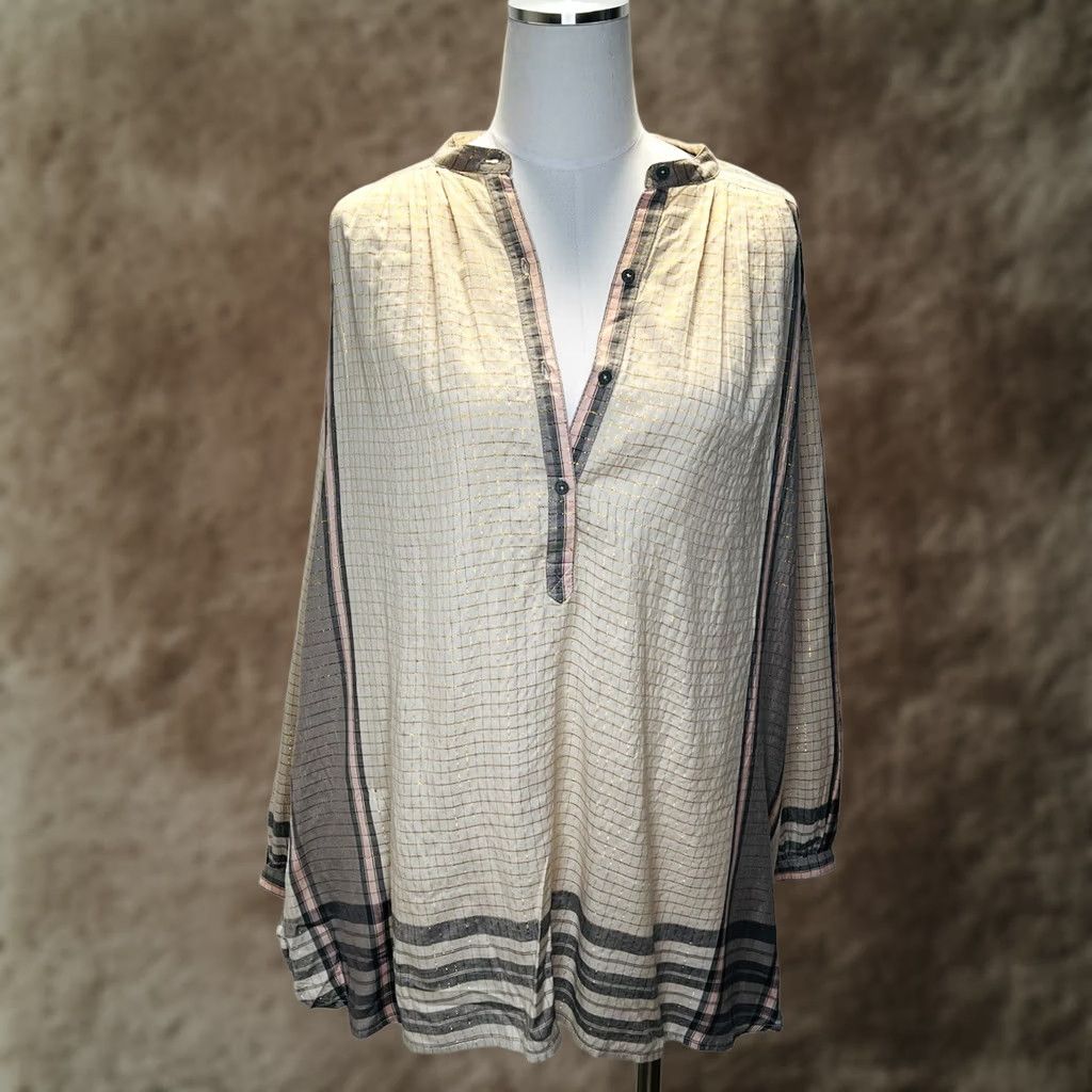 Free People Free People Tunic Dress XS Plaid Long Sleeve Oversized Gray Pink Gold Size XS / US 0-2 / IT 36-38 - 1 Thumbnail