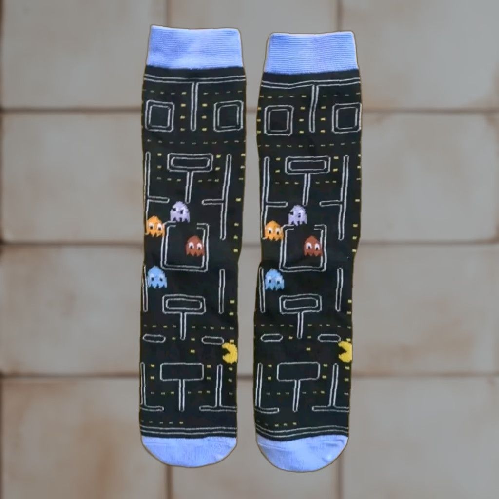 Vintage VINTAGE Pac-Man Socks - Black - One Size - Over the Calf - Cotton Blend - Full Toe - Polka Dot - Novelty - Pac Man - Men Size ONE SIZE - 1 Thumbnail