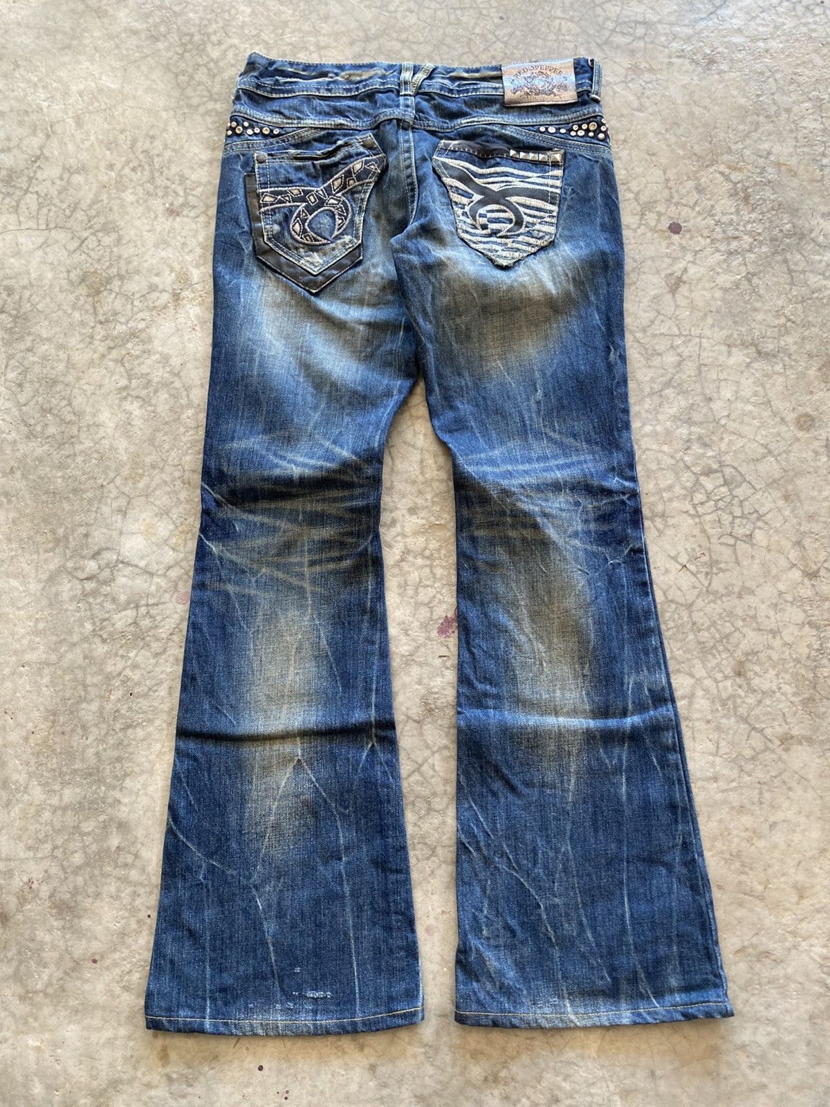 20471120 FLARE RED PEPPER JEANS ED HARDY STYLE EMBROIDERED JAPANESE Size US 31 - 1 Thumbnail