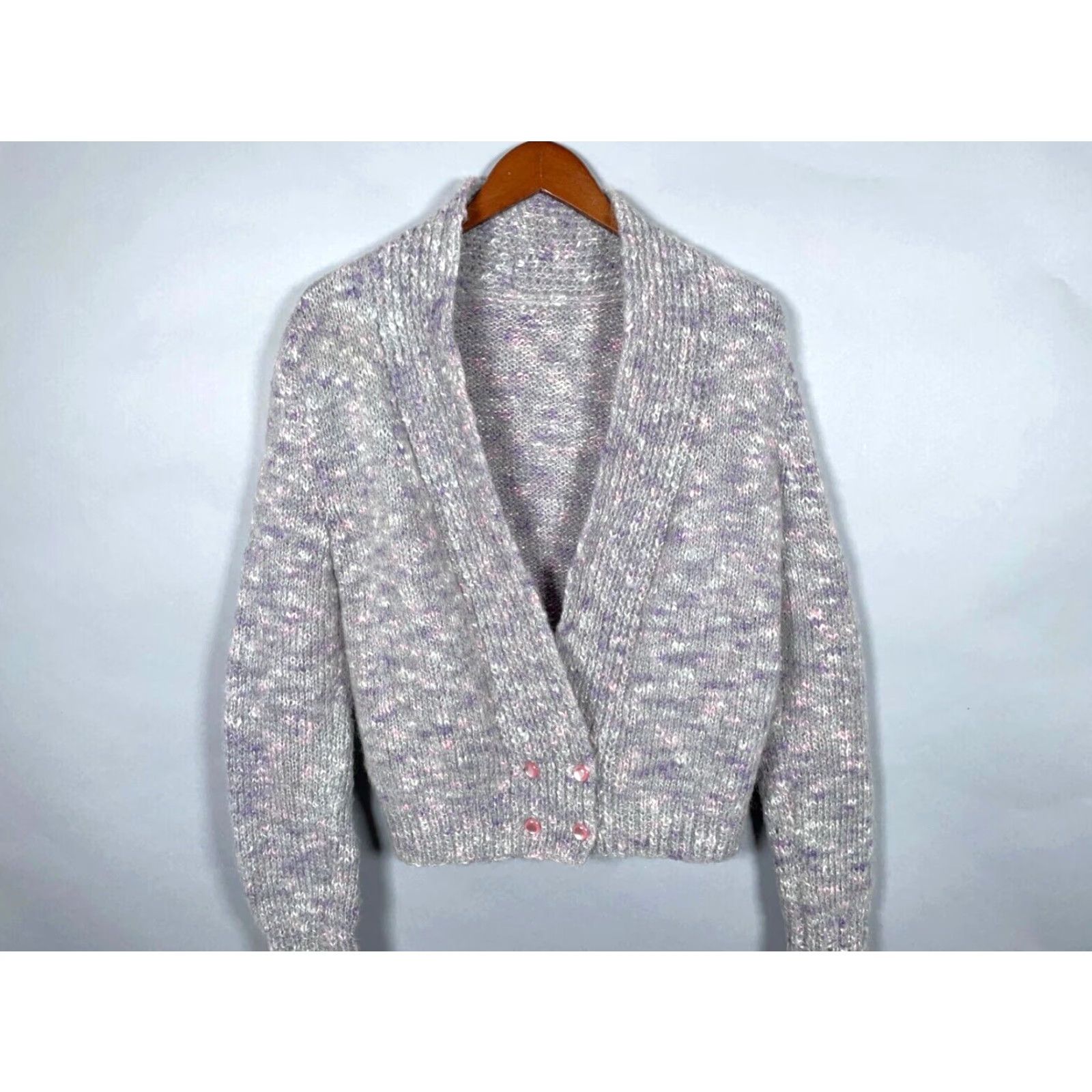 Vintage VINTAGE Mohair Blend Cardigan Women's Small Gray Purple Double Breasted Sweater VTG Size S / US 4 / IT 40 - 3 Thumbnail