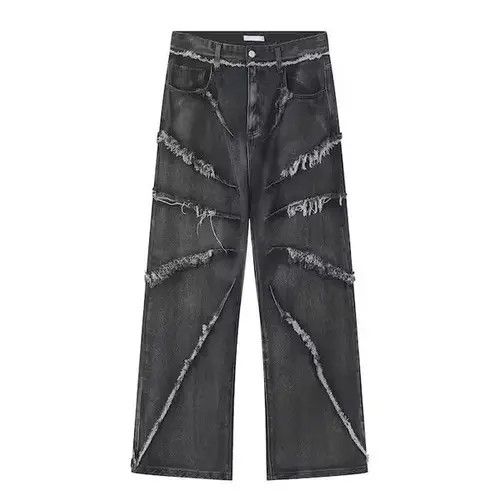 Japanese Brand Black Baggy Frayed Embroidery Denim Jeans Size US 32 / EU 48 - 4 Thumbnail