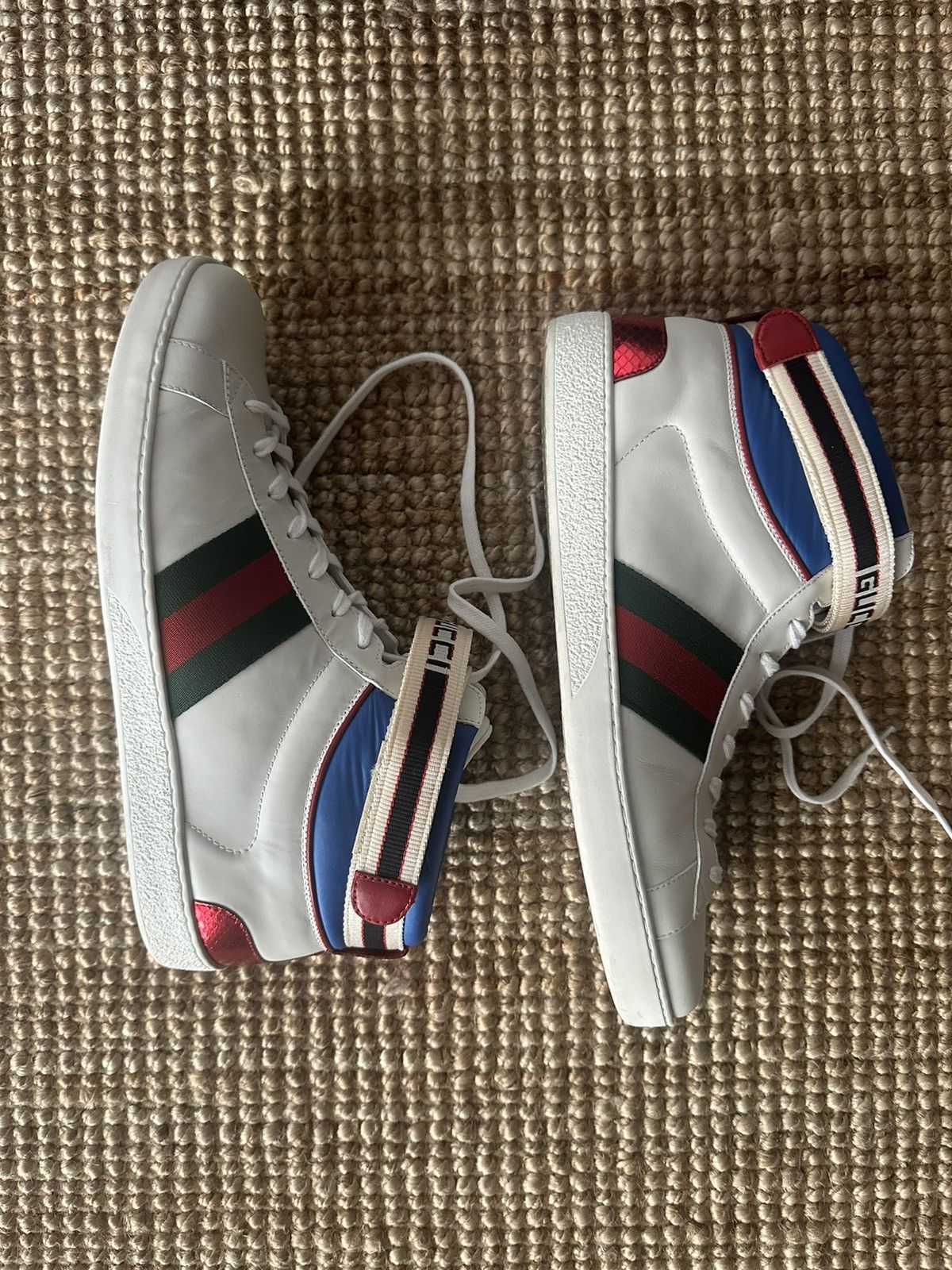 Gucci Gucci Ayers Stripe Ace High Top Men's White Sneakers Size US 12 / EU 45 - 9 Thumbnail