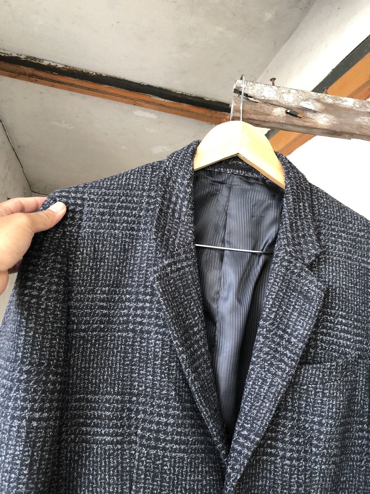 Japanese Brand Vtg Uniqlo Tweed Gingham Dark Grey Single Breasted Blazer Size US L / EU 52-54 / 3 - 7 Thumbnail